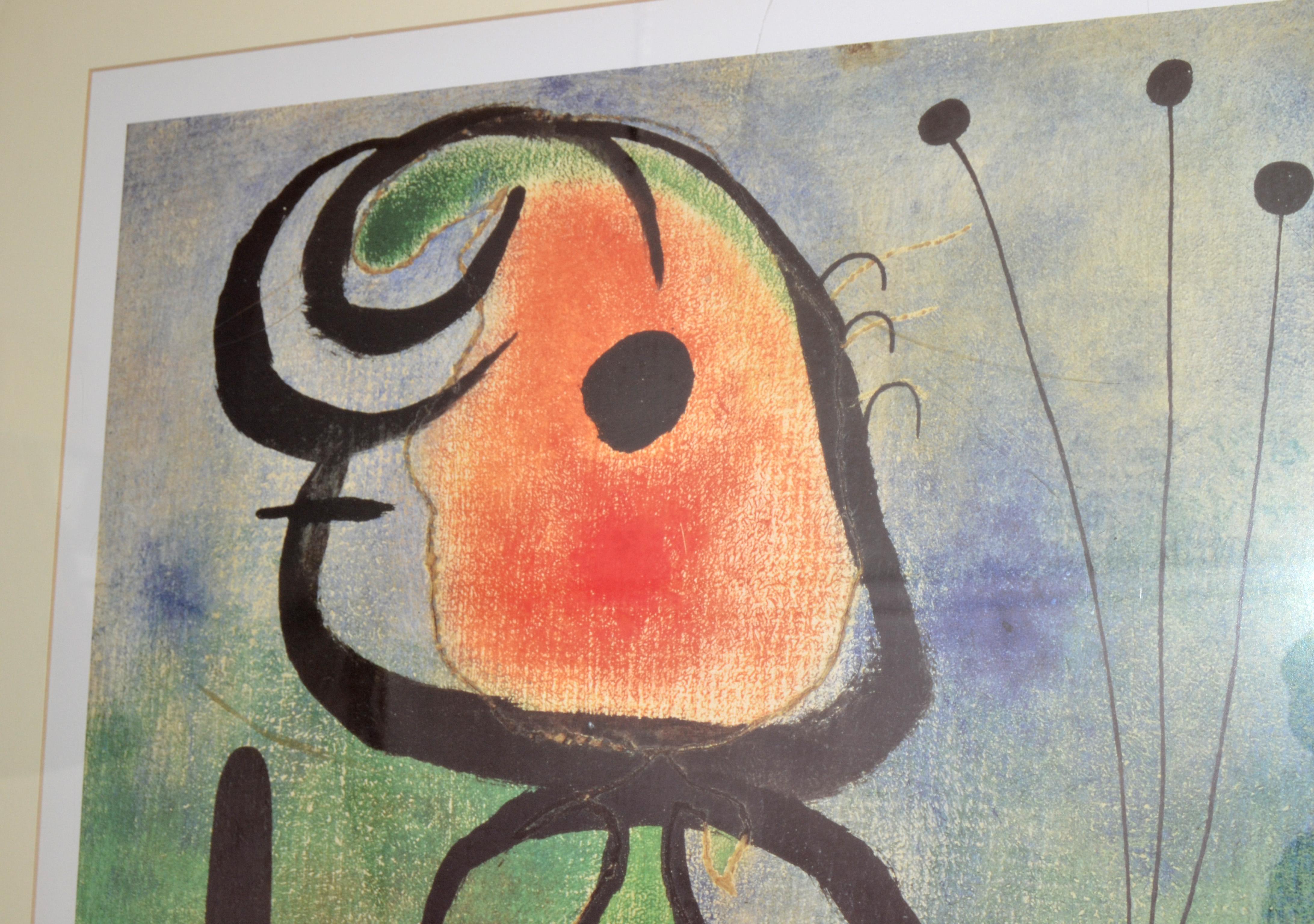 Joan Miró Femme Et Chat Lithographie Gerahmt Gedruckt Wand Kunst England 1989 Cartoon (Papier) im Angebot