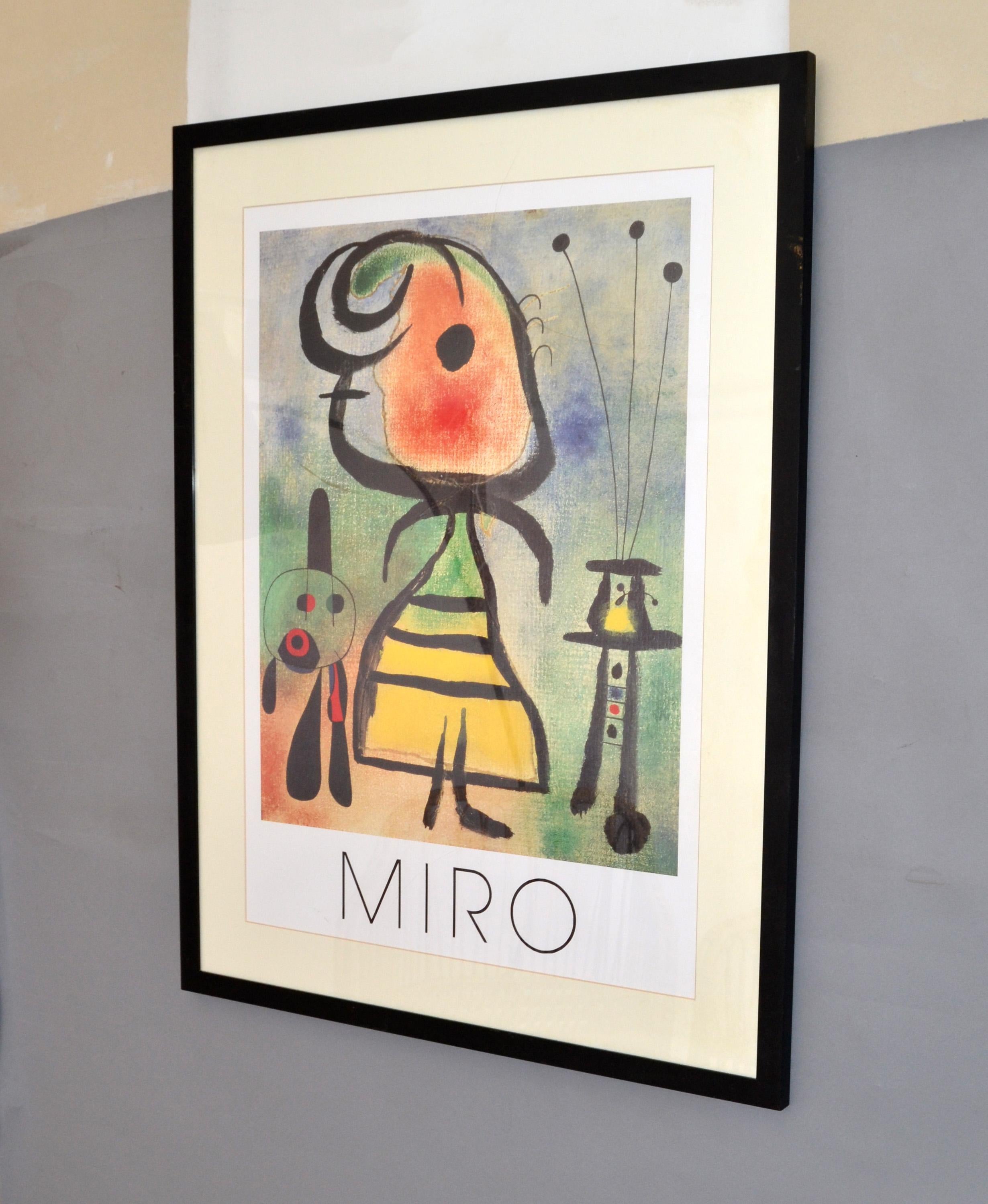 Joan Miró Femme Et Chat Lithographie Gerahmt Gedruckt Wand Kunst England 1989 Cartoon im Angebot 1