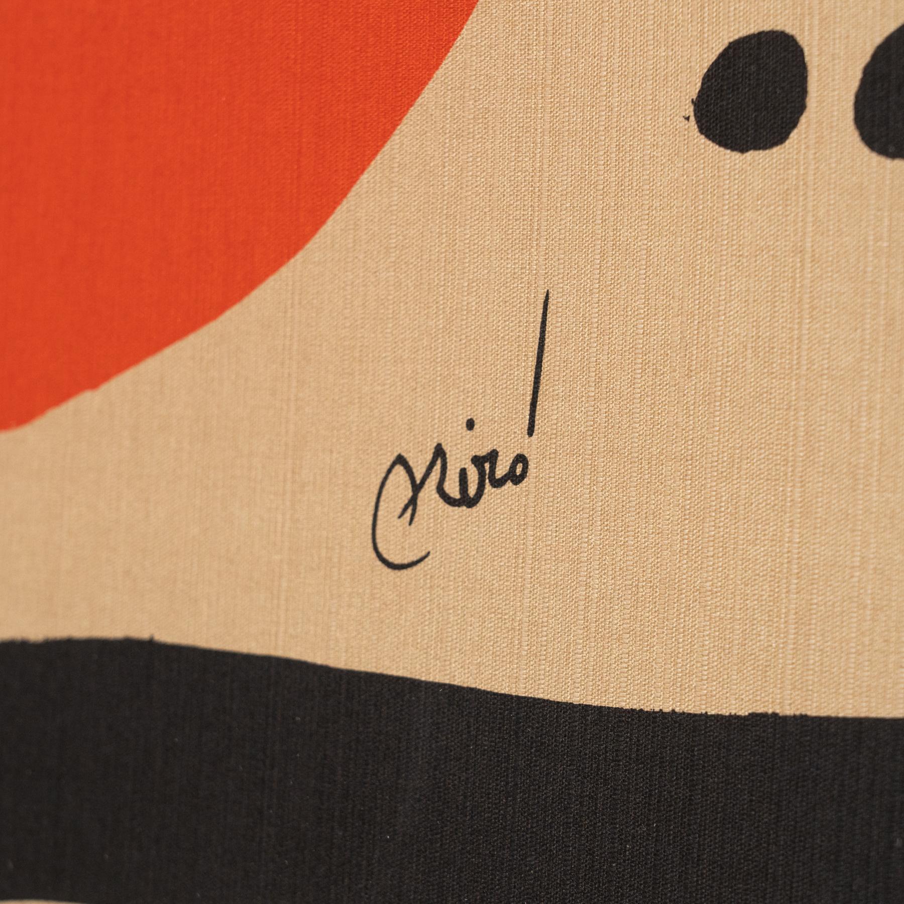 Joan Miro Framed Lithograph in Textile Fabric, circa 1970 For Sale 4