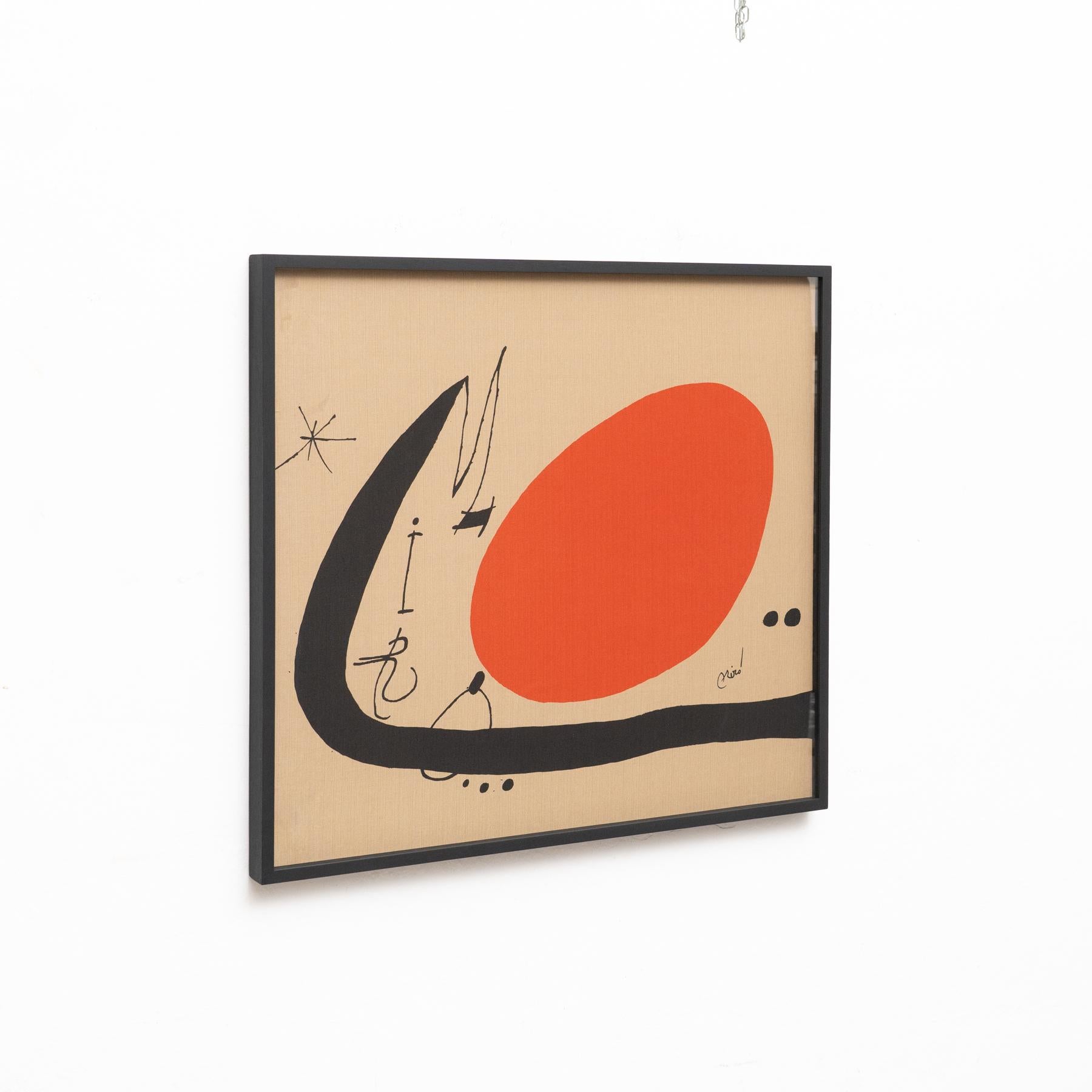 Joan Miro Framed Lithograph in Textile Fabric, circa 1970 For Sale 7