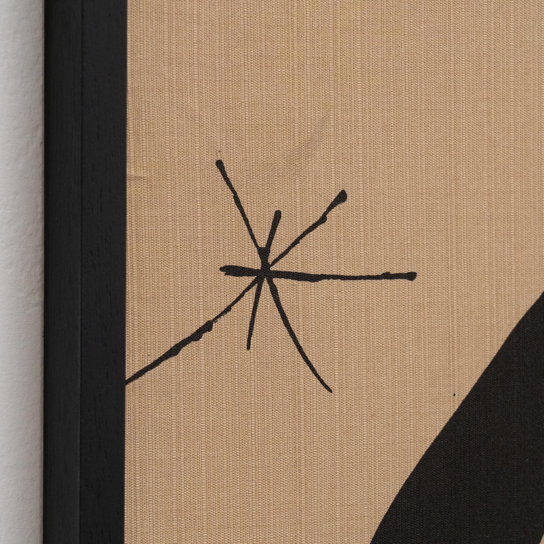 Joan Miro Gerahmte Lithographie in Textilgewebe, um 1970 (Ende des 20. Jahrhunderts) im Angebot
