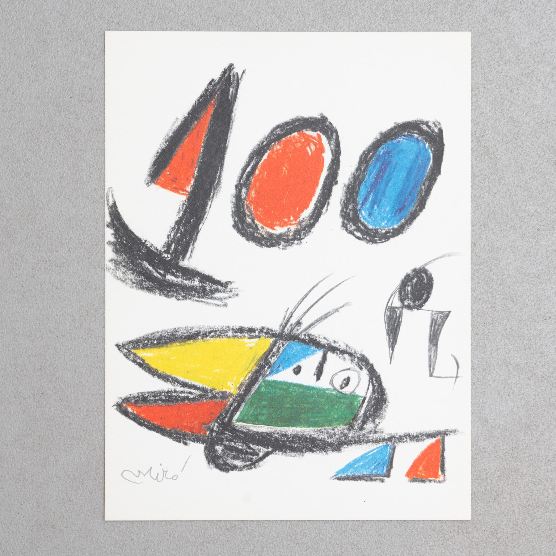 Lithography by Joan Miró, circa 1970.

Stamped rotogravure reproduction of series by Bolaffiarte. Limited edition of 5000.

Unframed.

Signed by the artist.

In good original condition.

Joan Miró i Ferrà (20 April 1893 – 25 December 1983)