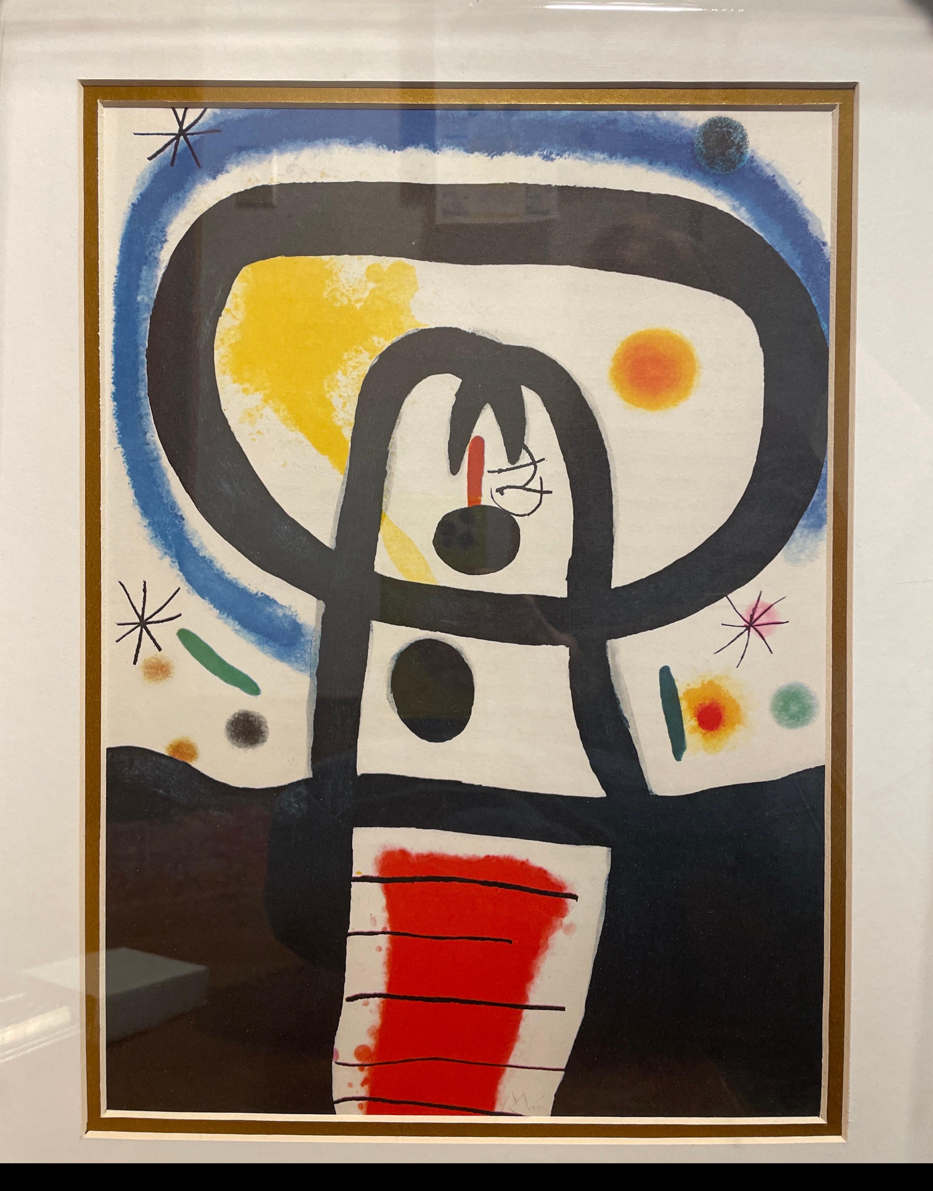 Joan Miro Farbplattenlithographie von 1968, ca. 20 x 24