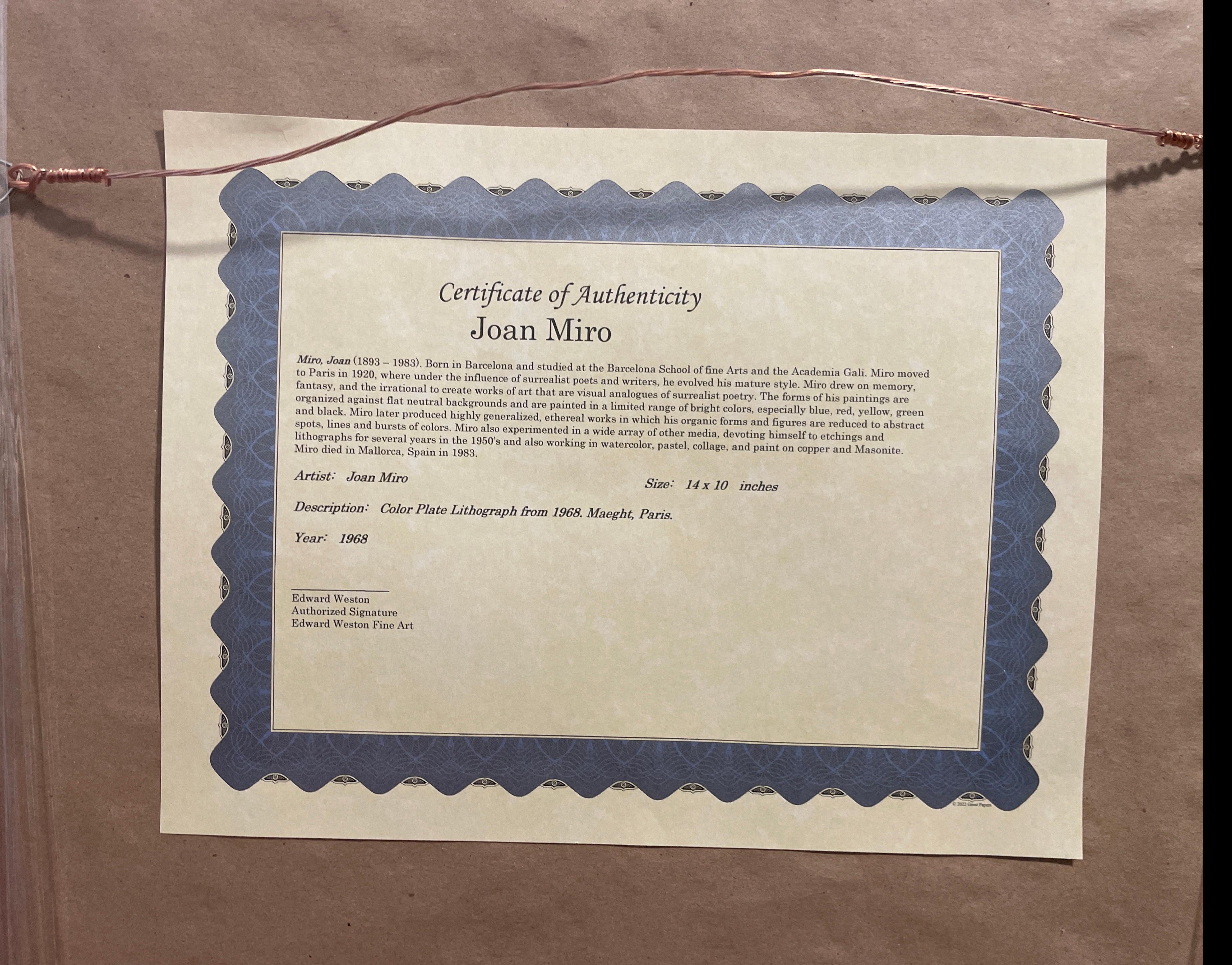 Vintage Joan Miro Lithographie von 1968, Mid-Century Modern Fine Art, Vintage (Moderne der Mitte des Jahrhunderts) im Angebot