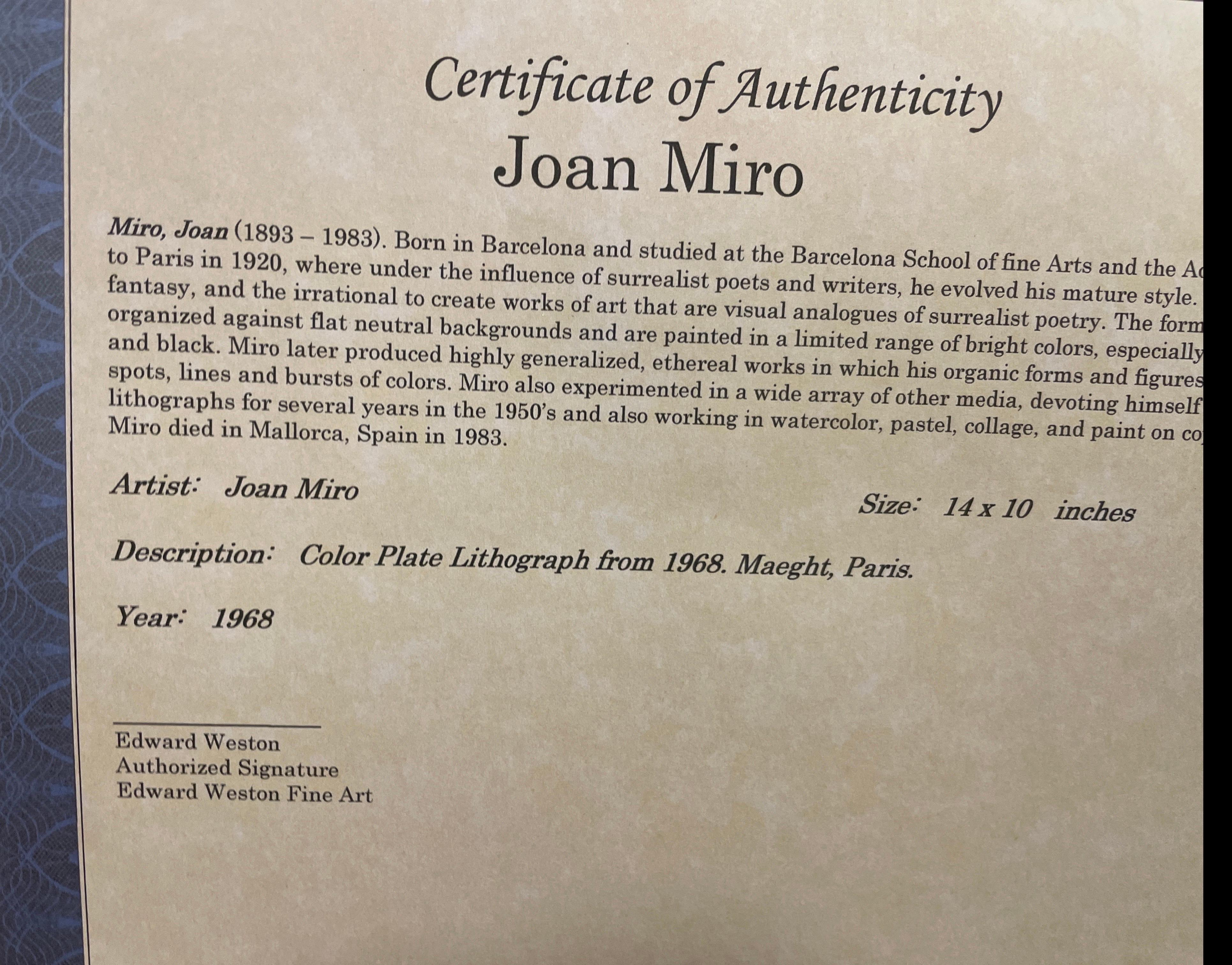 Vintage Joan Miro Lithographie von 1968, Mid-Century Modern Fine Art, Vintage (Spanisch) im Angebot