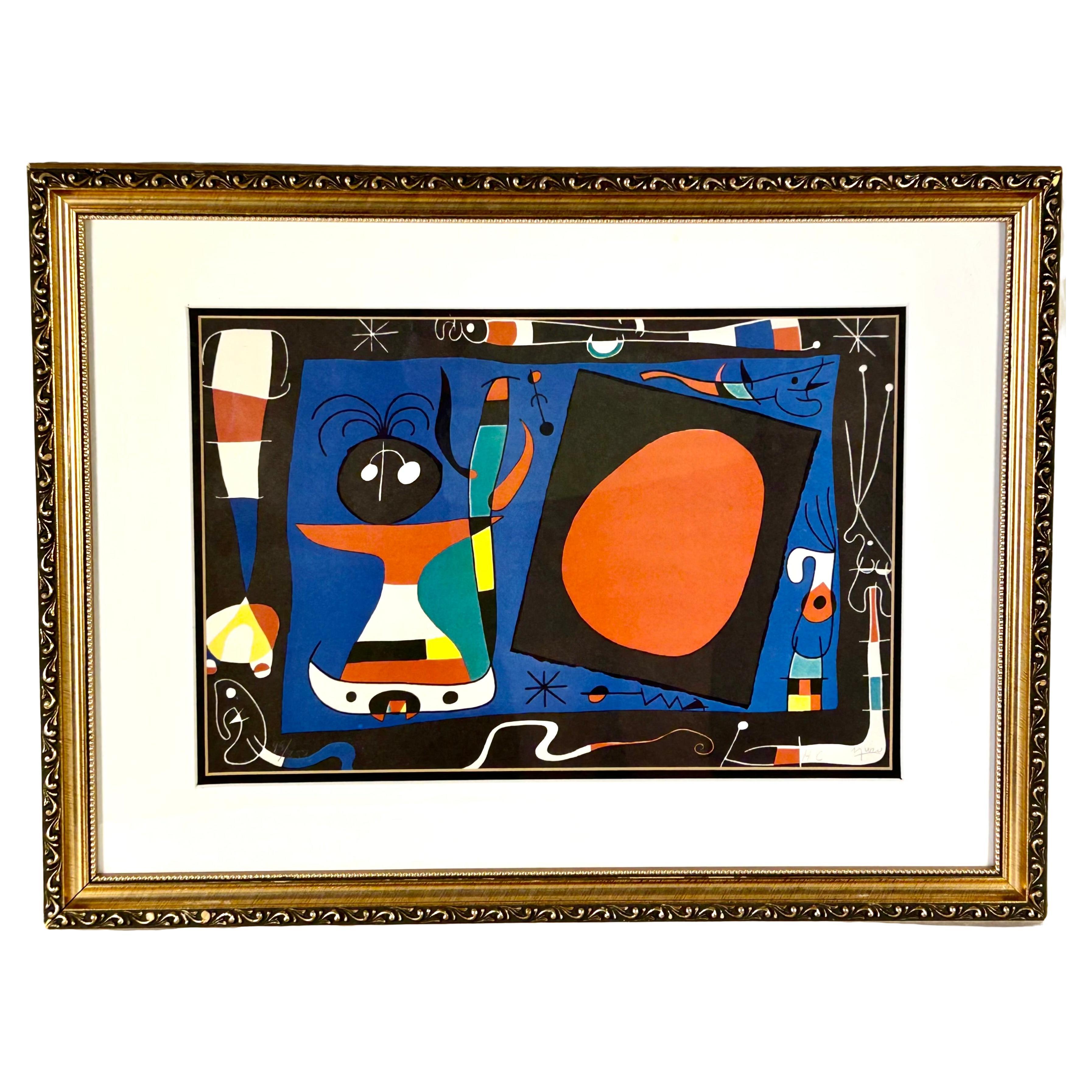 Lithographie de Joan Miró, "Femme au miroir", encadrée en vente