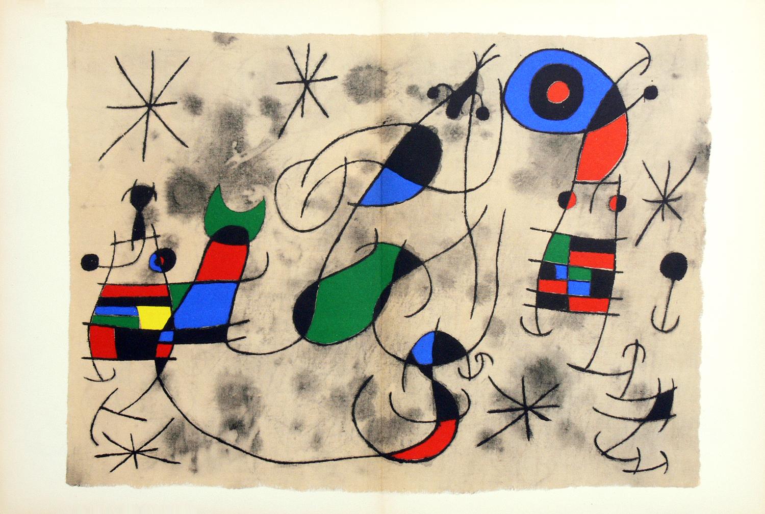 Auswahl von Farblithografien von Joan Miro, Frankreich, ca. 1960er Jahre. Wir haben eine Gruppe dieser Farblithografien aus dem Nachlass eines Ehepaars erworben, das von 1951-1983 in Frankreich lebte. Sie stammen höchstwahrscheinlich aus der