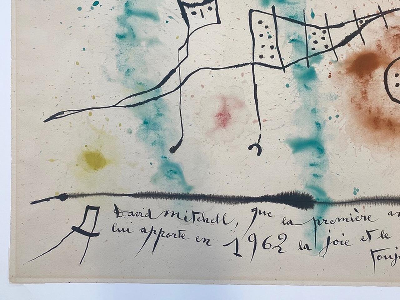 Joan Miró’s 'Sans Titre' (1962) is a vivid and dynamic work that embodies the Catalan artist’s mature style, characterized by spontaneity, abstraction, and a childlike sense of wonder. This work features bold lines, organic forms, and a primary