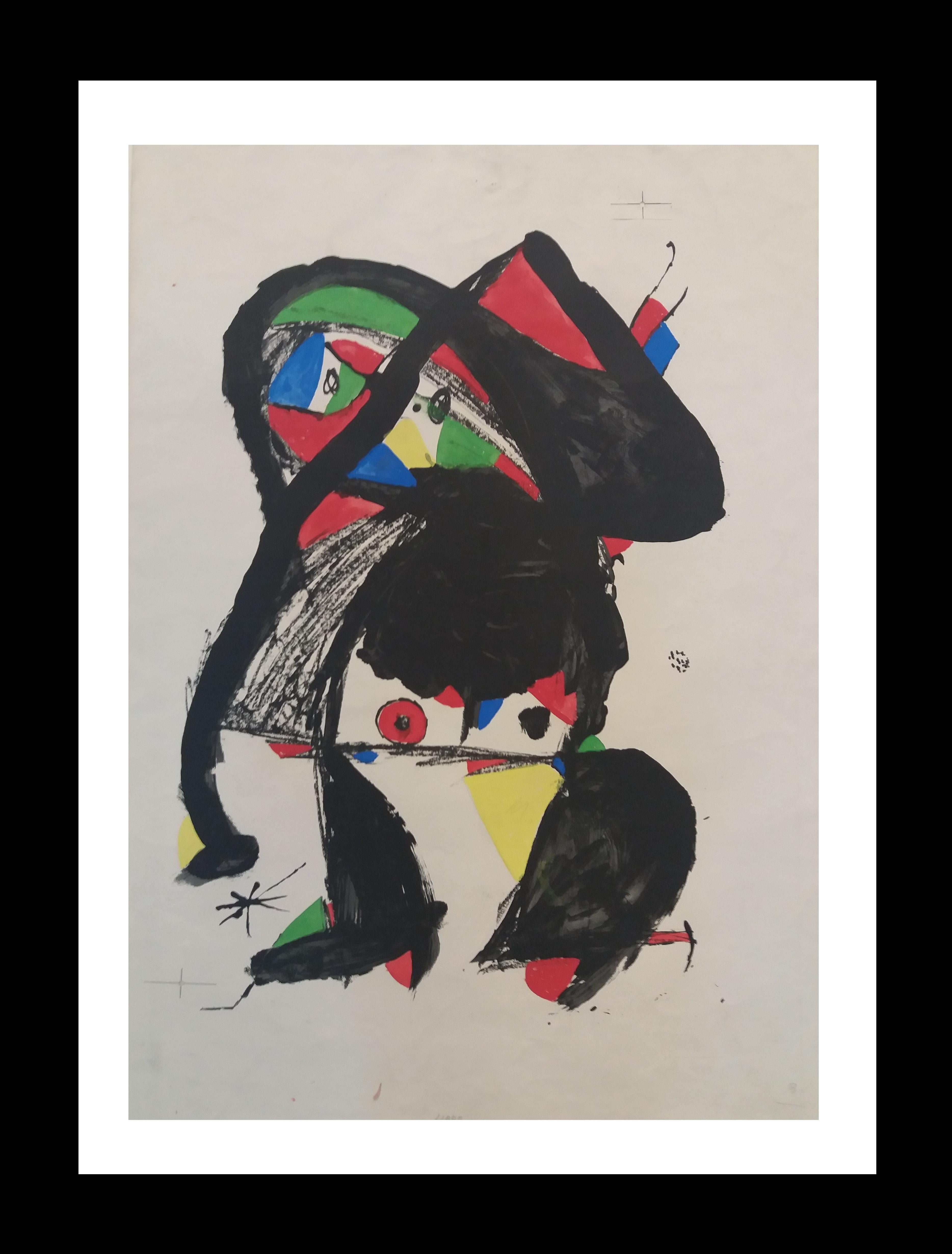 Joan Miro. Peinture originale d'une seule pièce utilisant des techniques mixtes
