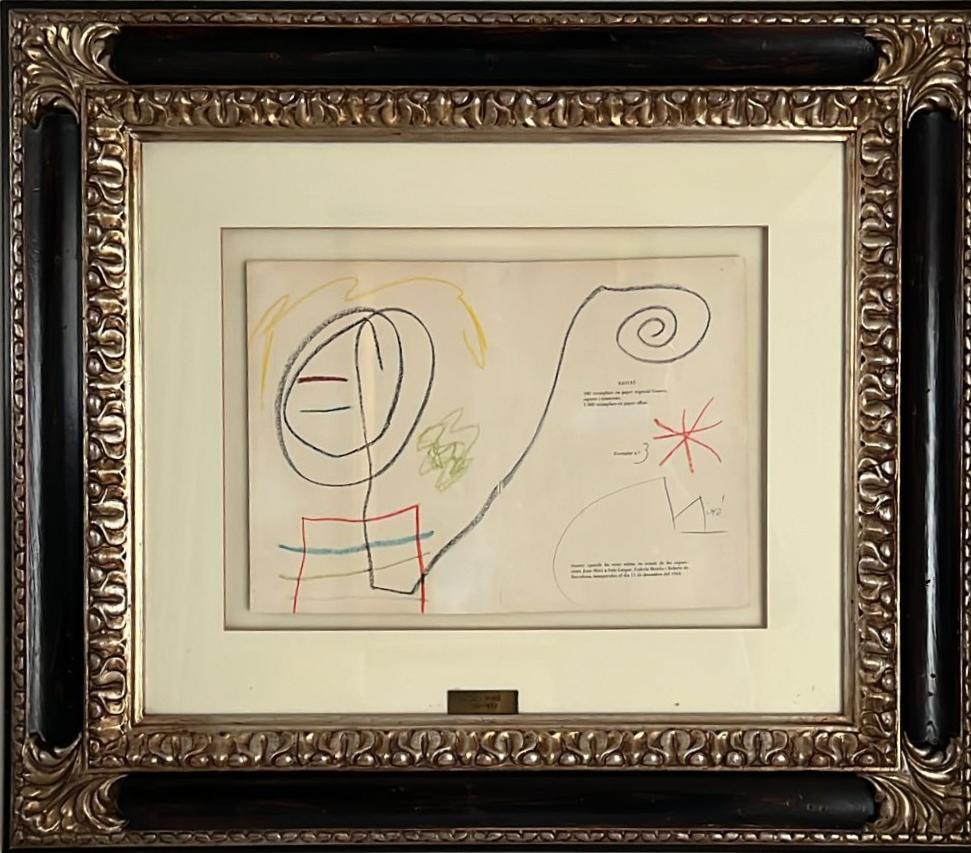 Originalzeichnung in Wachs von Joan Miro.
Zertifiziert von Jacques Dupin, dem offiziellen Zertifizierer der Werke des Künstlers.