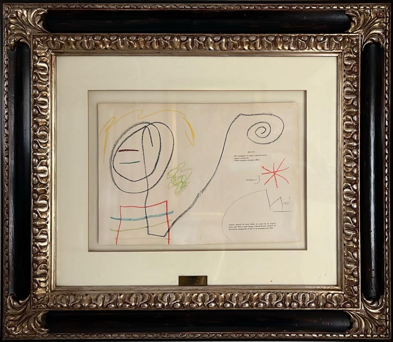 Original drawing painted in wax by Joan Miro.
Certified by Jacques Dupin, official certifier of the artist's work.