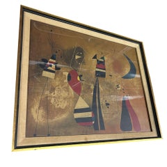 Joan Miró "Personnages et lune bleue" Épreuve de collotypie encadrée, 1953