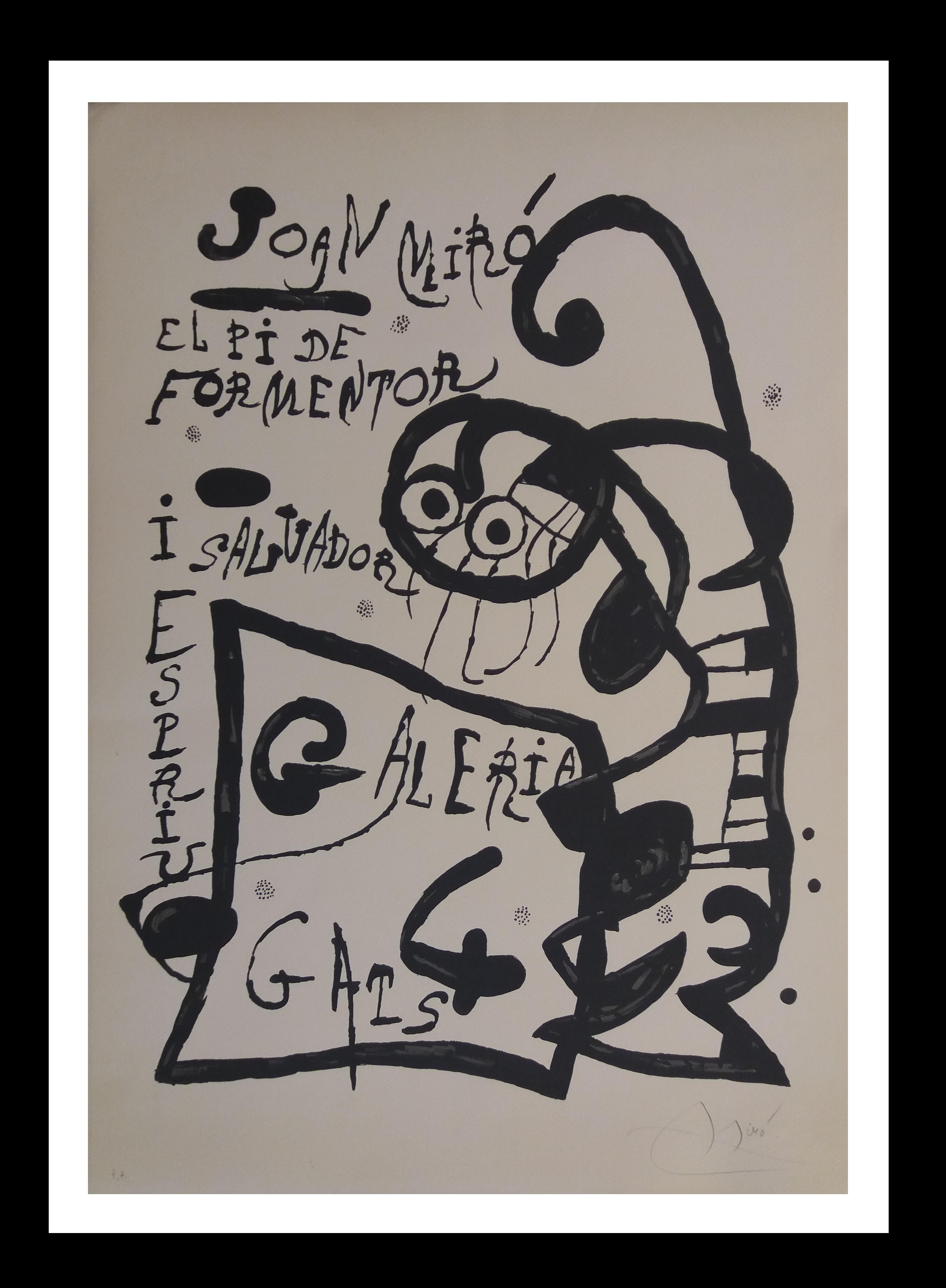 Miro. Noir. vertical. « El pi de Formentor », 1976, lithographie originale - Print de Joan Miró
