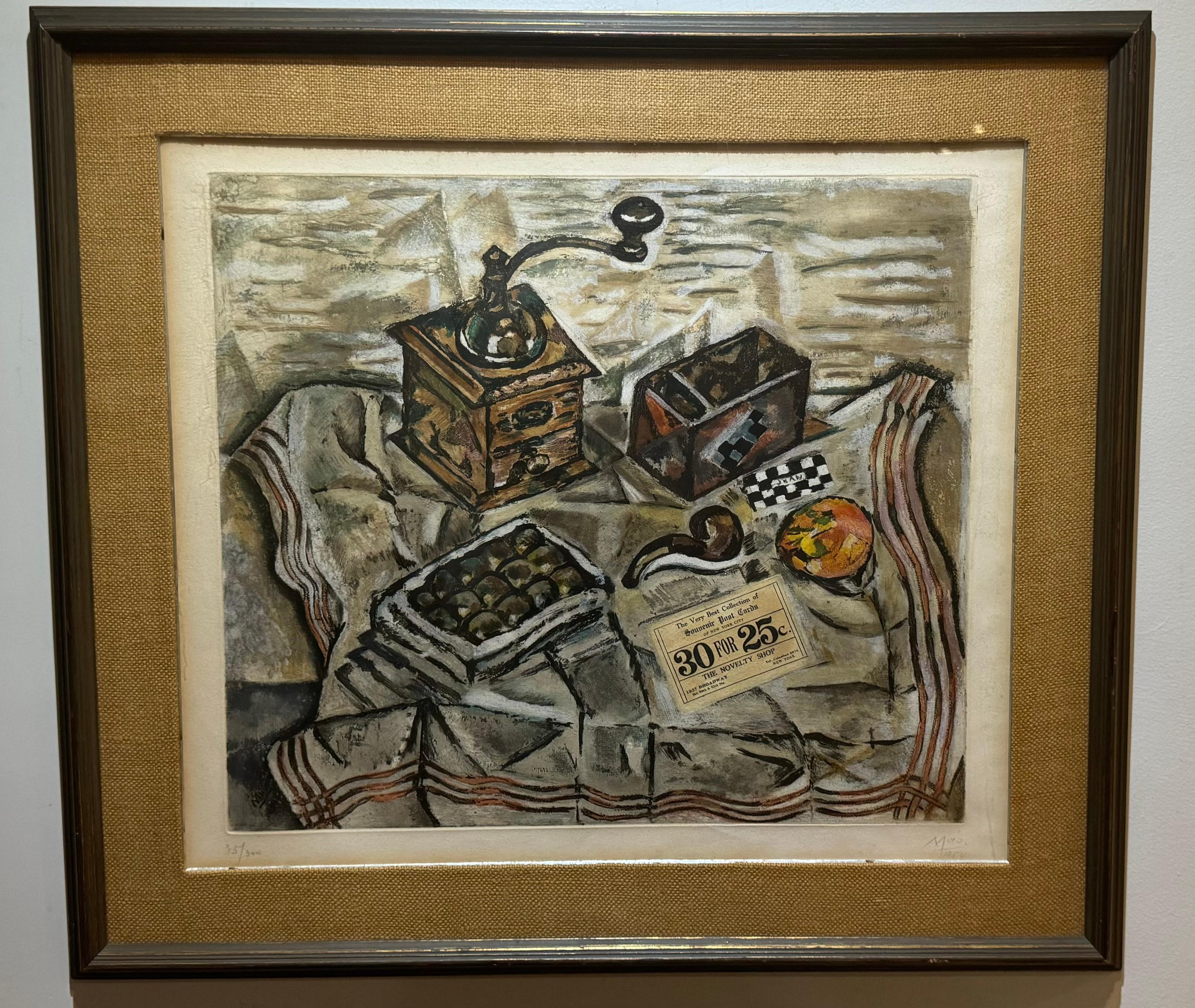 1954 JOAN MIRO Surréalisme Le Moulin à Café 35/300 Eau-forte Aquatent Nature morte - Print de Joan Miró