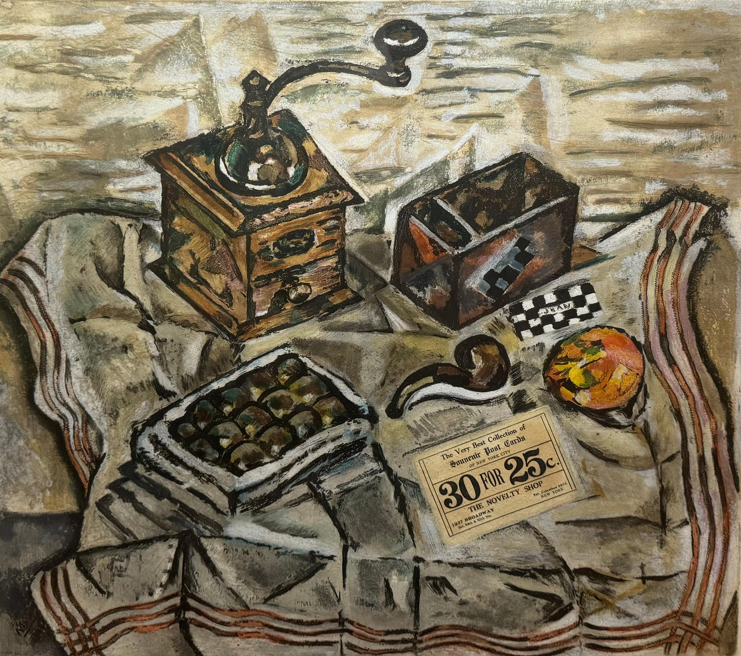 Nous avons ici une magnifique lithographie de Joan Miro, sujet très rare à trouver !

Nature morte de table avec objets

Impressions riches en cordes 

Joan Miro
1954
Le Moulin Café
29x32 pouces avec cadre
Image 24x21 pouces avec marges