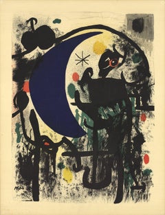 1961 Joan Miro 'Lunar (Vom Album 19)' Surrealismus Blau, Grün, Gelb, Orange, Schwarz