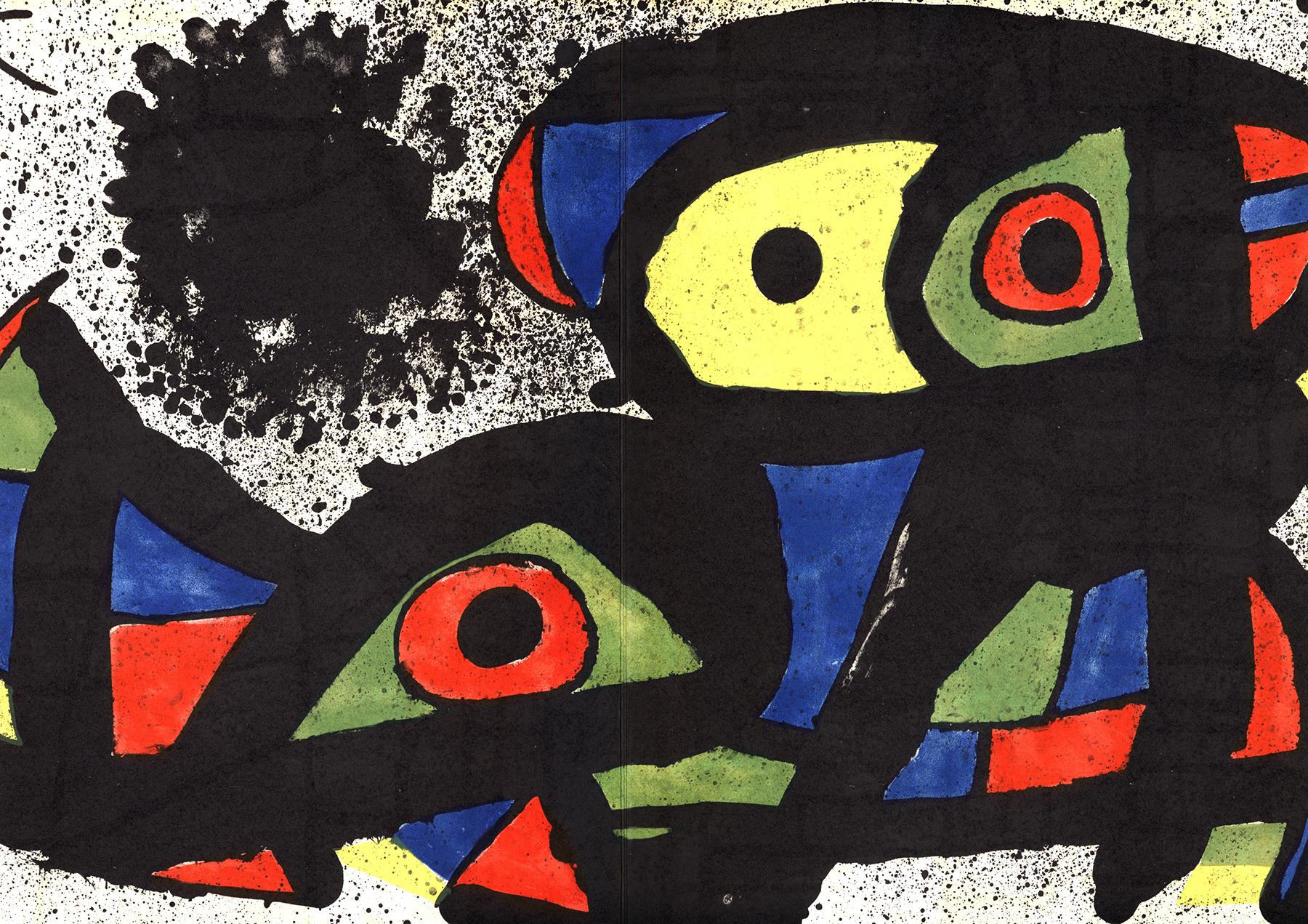 1970er Joan Miró Lithographie:
Lithografische Beilage des Ausstellungskatalogs von 1979, der anlässlich der Ausstellung von Miro in der Galerie Maeght in Paris veröffentlicht wurde.

12,5 x 17,75 Zoll. 

Sehr guter Gesamtzustand; geringfügige