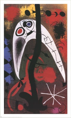 2000 After Joan Miro 'Femme et Oiseau dans la nuit' Surrealism Multicolor France