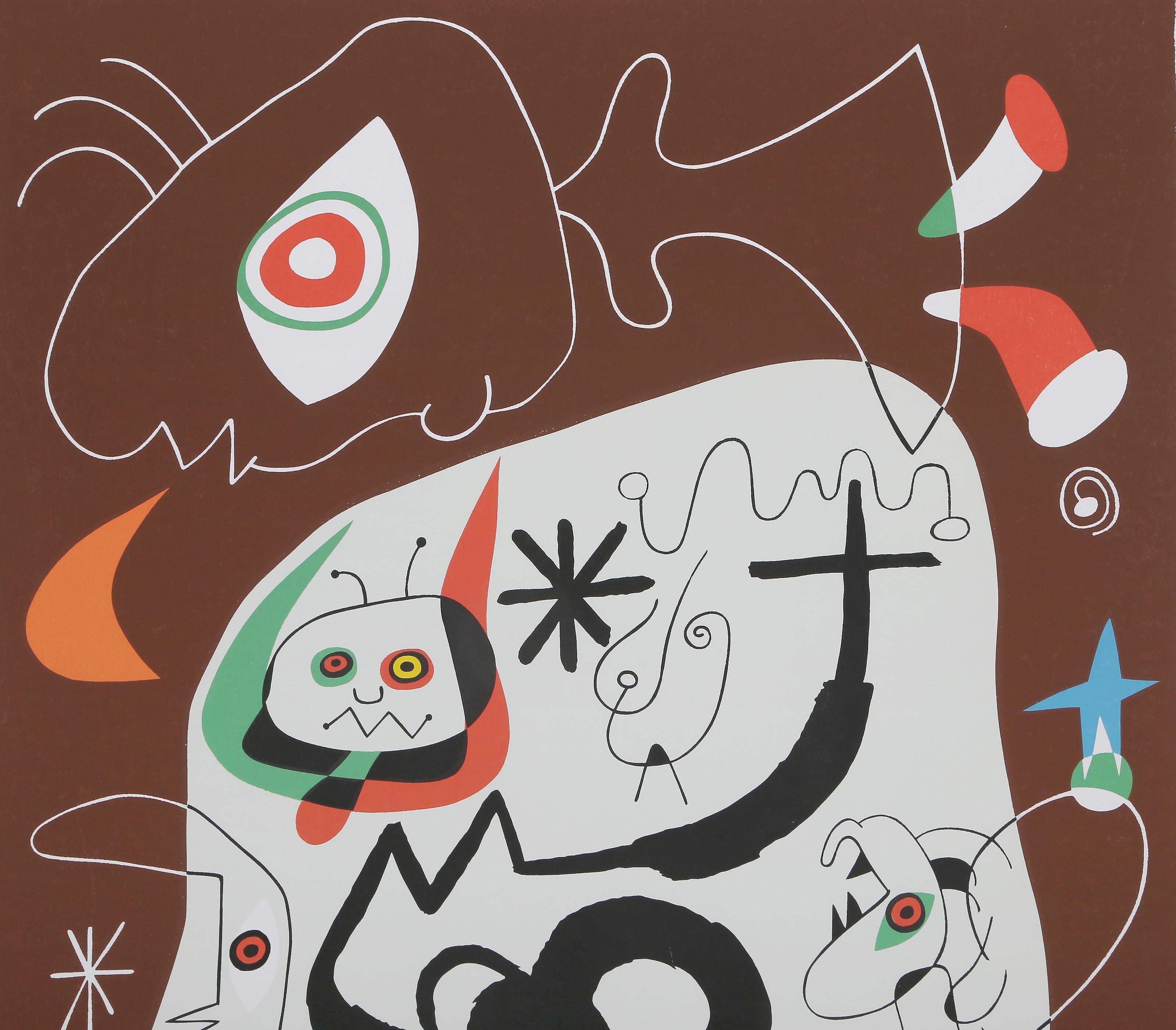 Eine Balletttänzerin, die einer Orgel lauscht Surrealistisches Siebdruckplakat nach Joan Miro – Print von Joan Miró