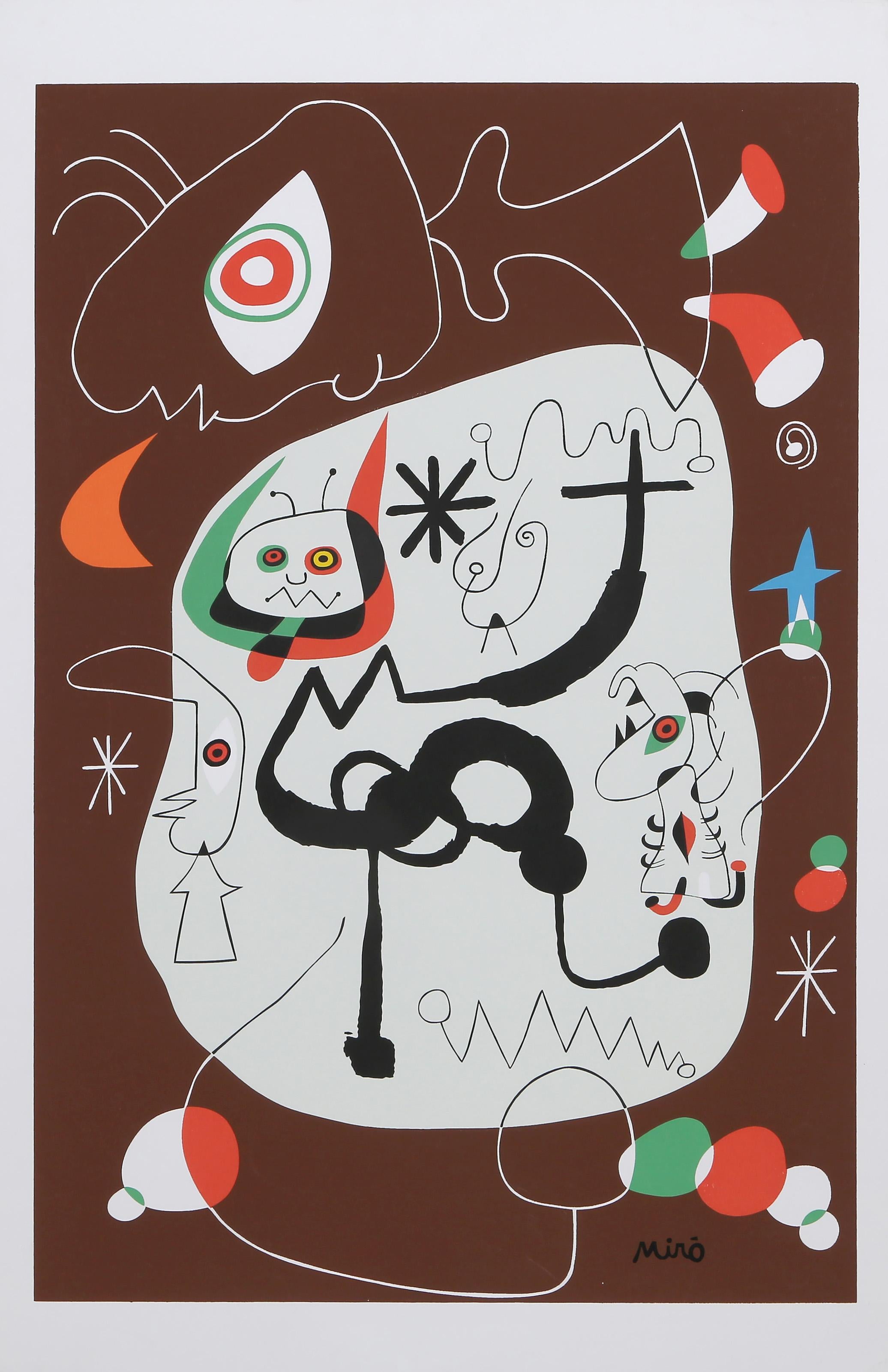 Eine Balletttänzerin, die einer Orgel lauscht Surrealistisches Siebdruckplakat nach Joan Miro (Surrealismus), Print, von Joan Miró