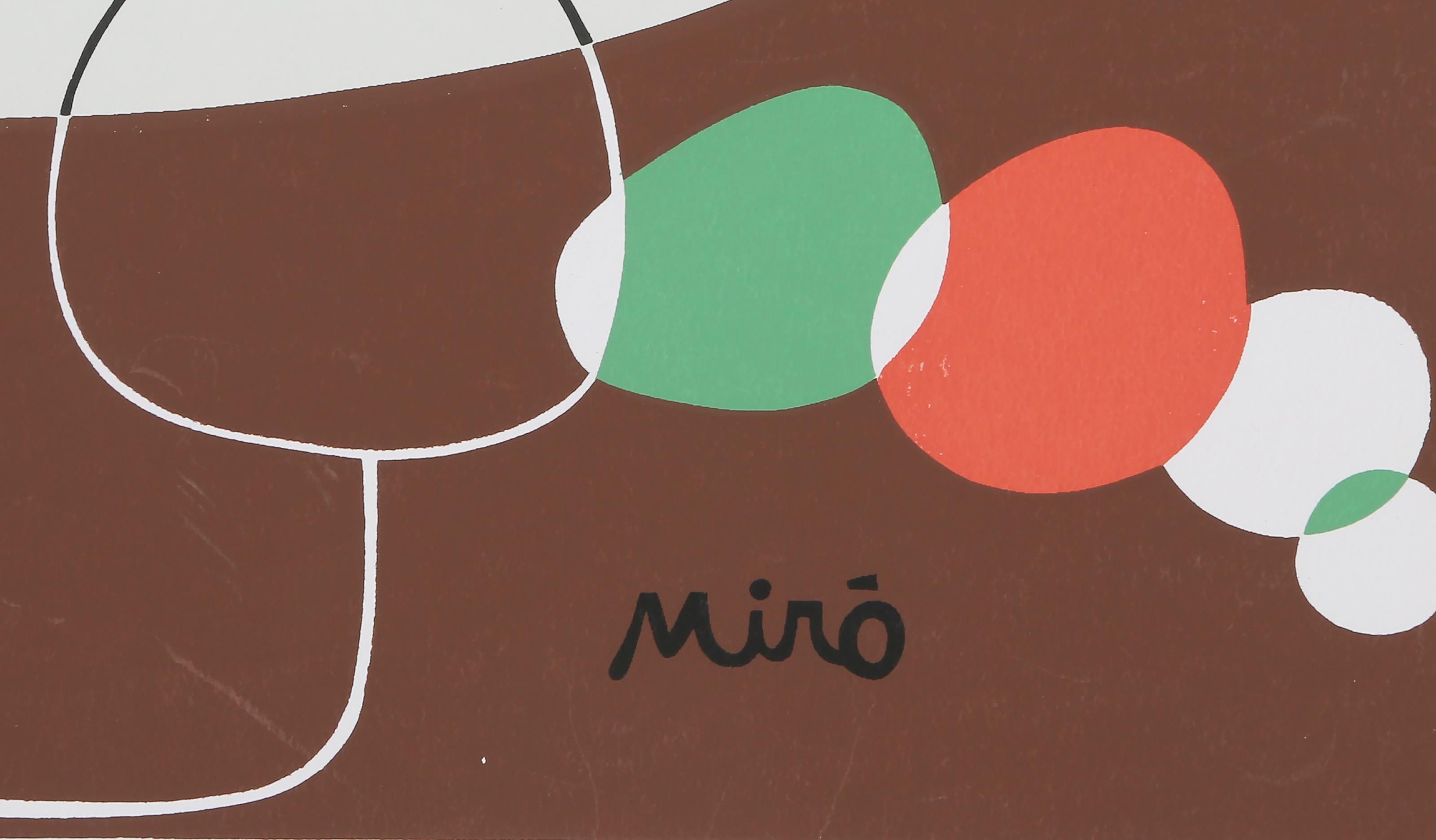 Eine Balletttänzerin, die einer Orgel lauscht Surrealistisches Siebdruckplakat nach Joan Miro (Braun), Abstract Print, von Joan Miró