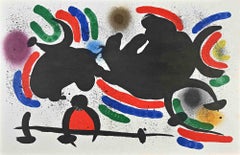 Vintage Abstract Composition - Lithograph by J. Mirò - Mid-20th Century