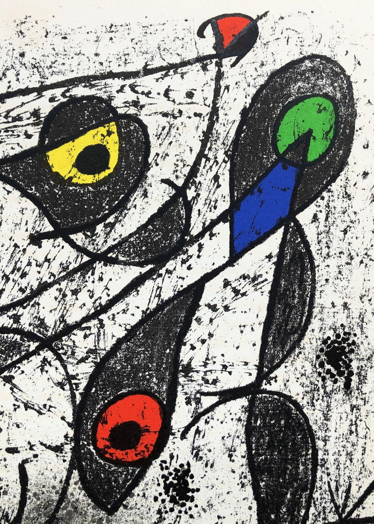 Two Flying Birds - Original Lithograph (Mourlot #838) - Beige Abstract Print by Joan Miró