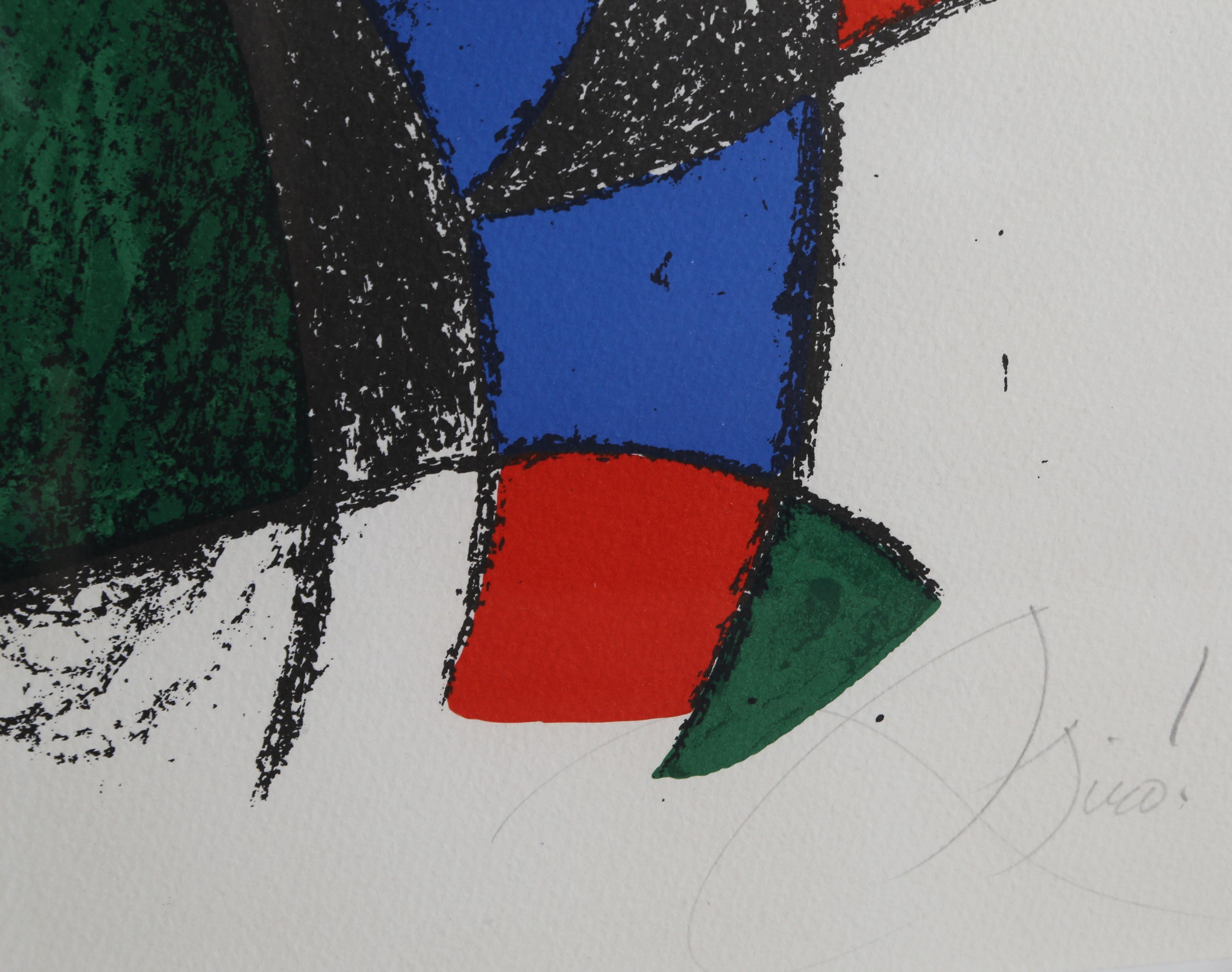 Abstract Modern Lithograph by Joan Miro, 1975 - Gray Abstract Print by Joan Miró
