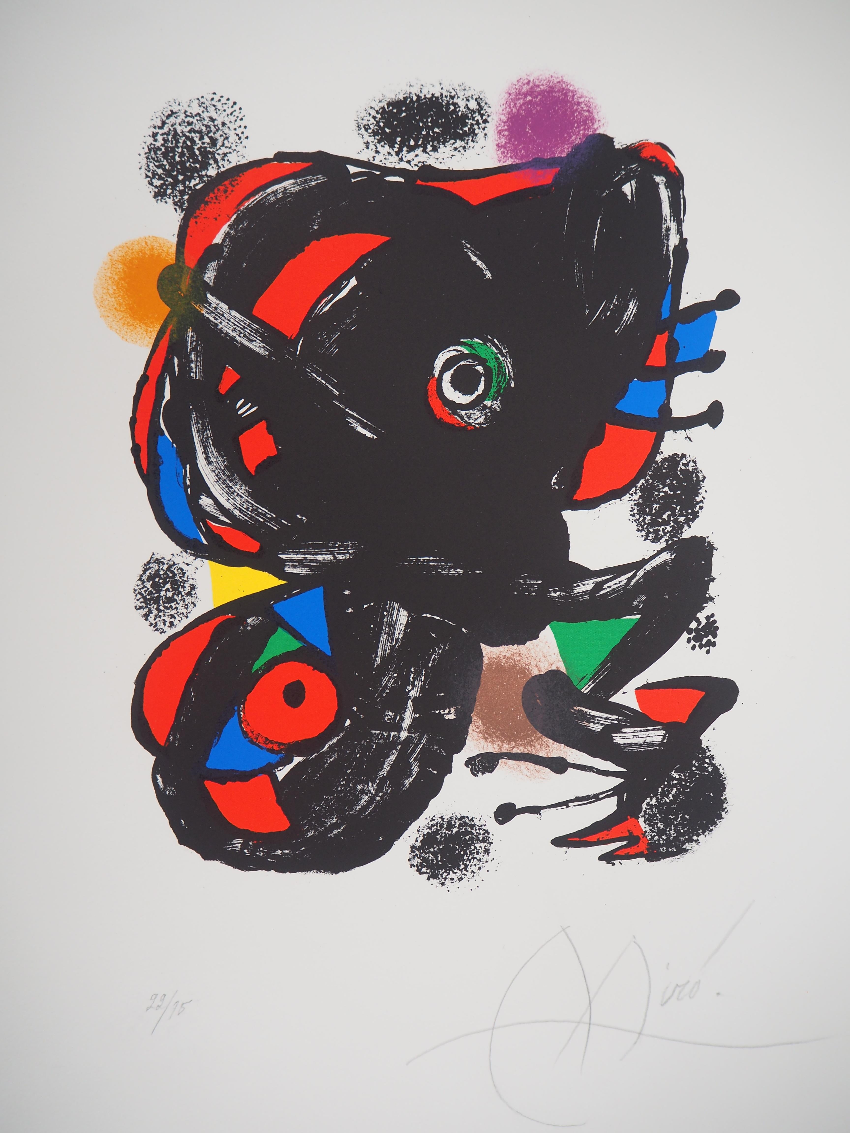 Abstract composition - Original lithograph, Hand Signed (Mourlot #1106) - Gray Abstract Print by Joan Miró