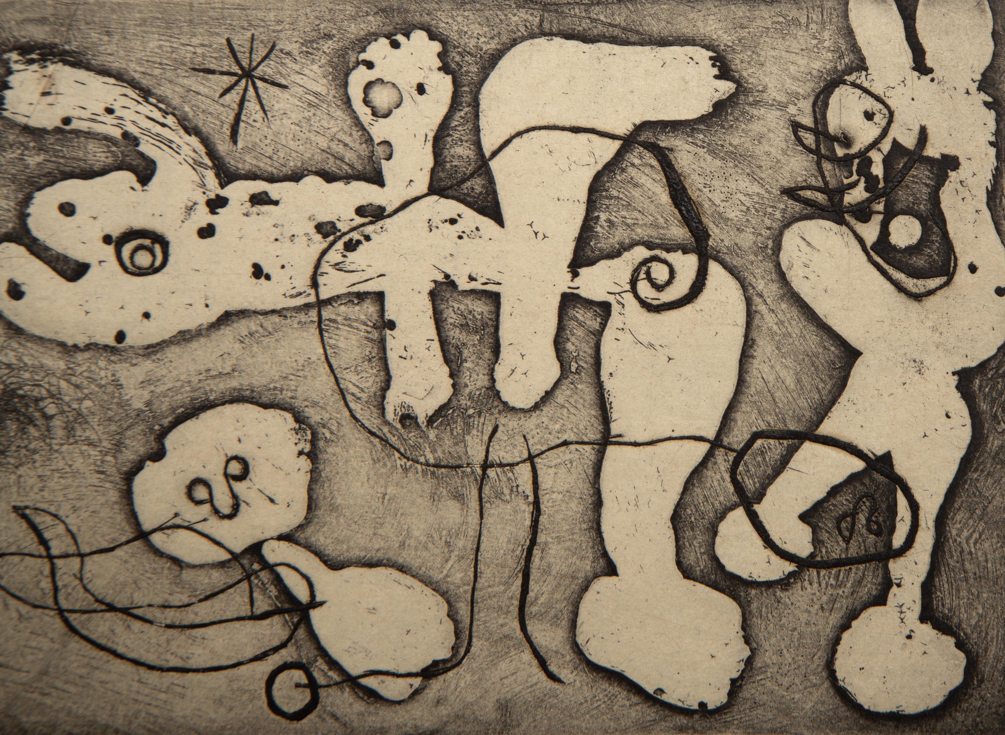  Joan Miro, Spanish (1893 - 1983) - Anti-Platon (D 325), Year: 1962, Medium: Etching on pearl Japon, Edition: 125, Image Size: 3.5 x 5 inches, Size: 13 x 10.25 in. (33.02 x 26.04 cm), Printer: Lacouriere et Frelaut, Paris, Publisher: Maeght Editeur,