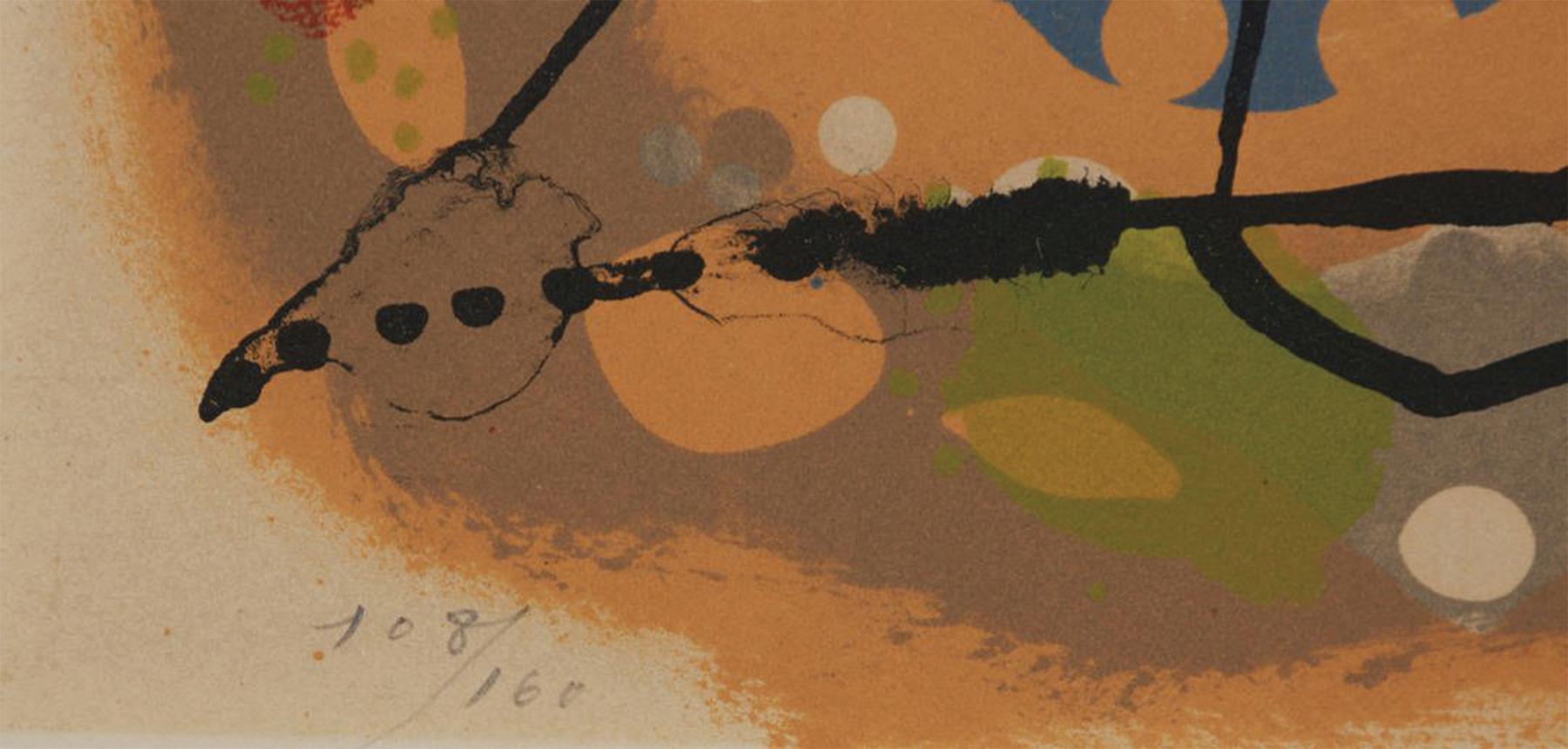 Joan Miró (Spanish, 1893-1983)
Atmosfera Miró, 1959
Color lithograph
Signed lower right, numbered 108/160 lower left
8.25 x 8 inches

Joan Miró Ferra was born April 20, 1893, in Barcelona. At the age of 14, he went to business school in Barcelona