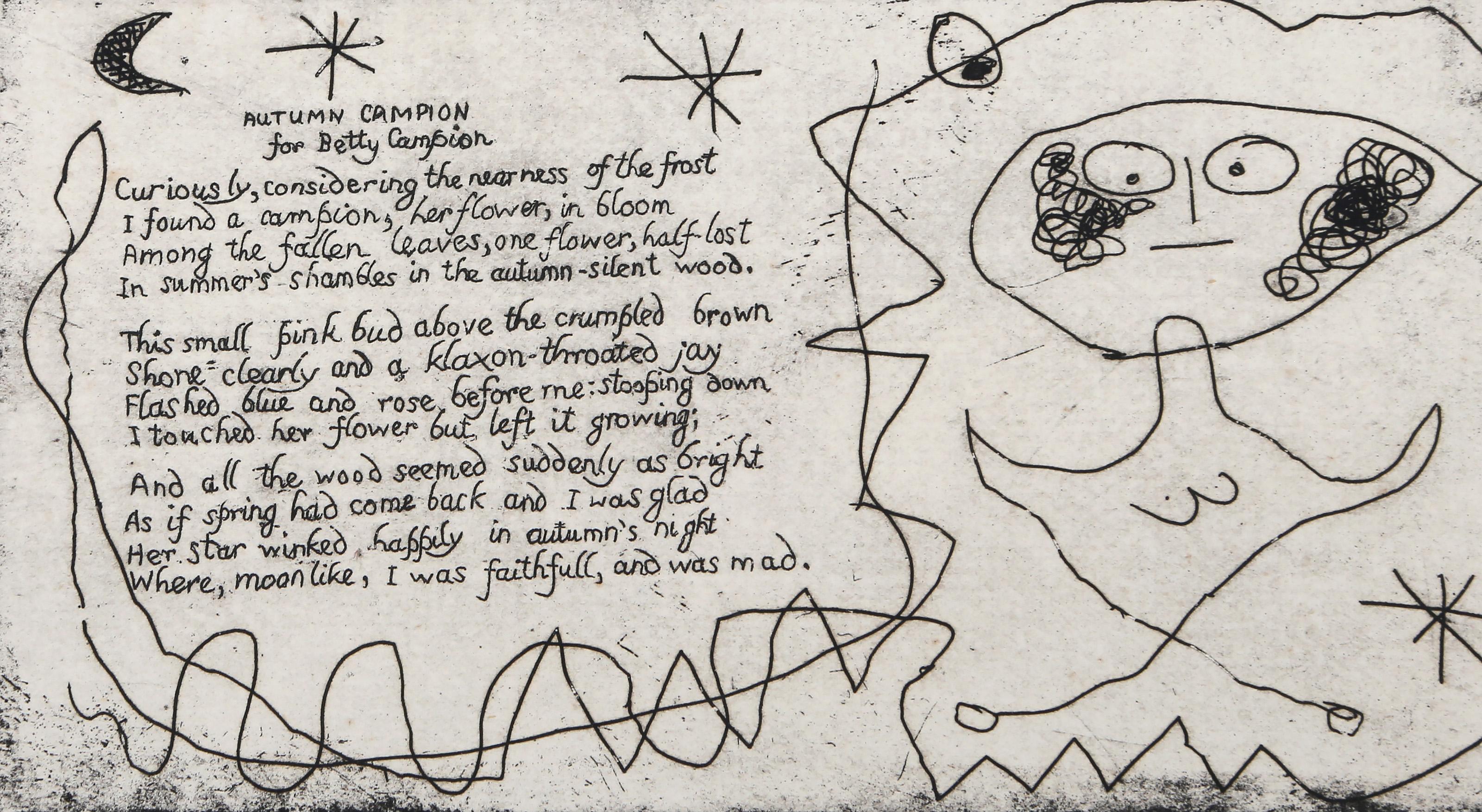 Otoño Campion para Betty Campion, Poema al aguafuerte surrealista de Joan Miró en venta 1