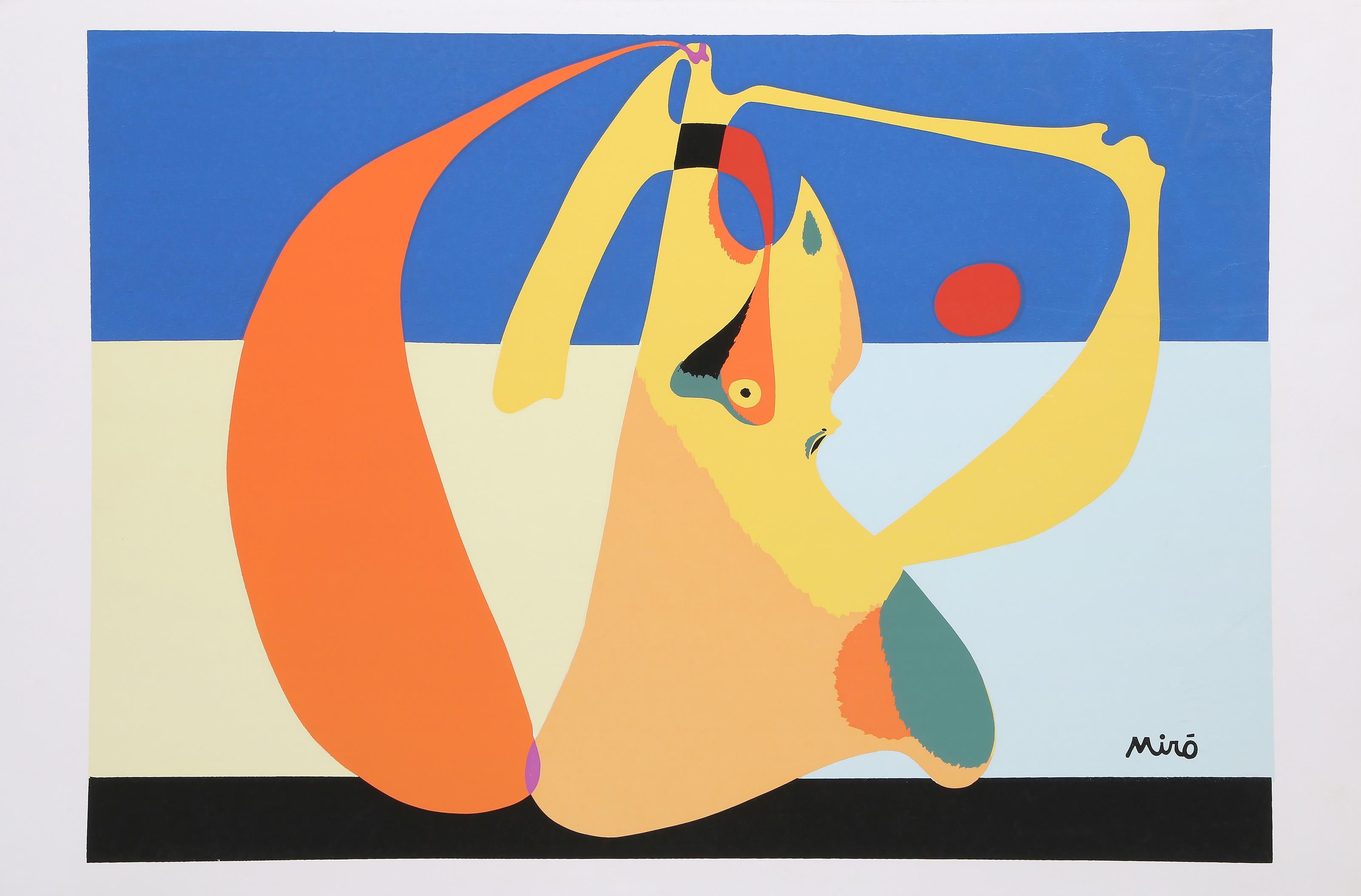 Bather, Surrealist Screenprint Poster after Joan Miro - Orange Abstract Print by Joan Miró