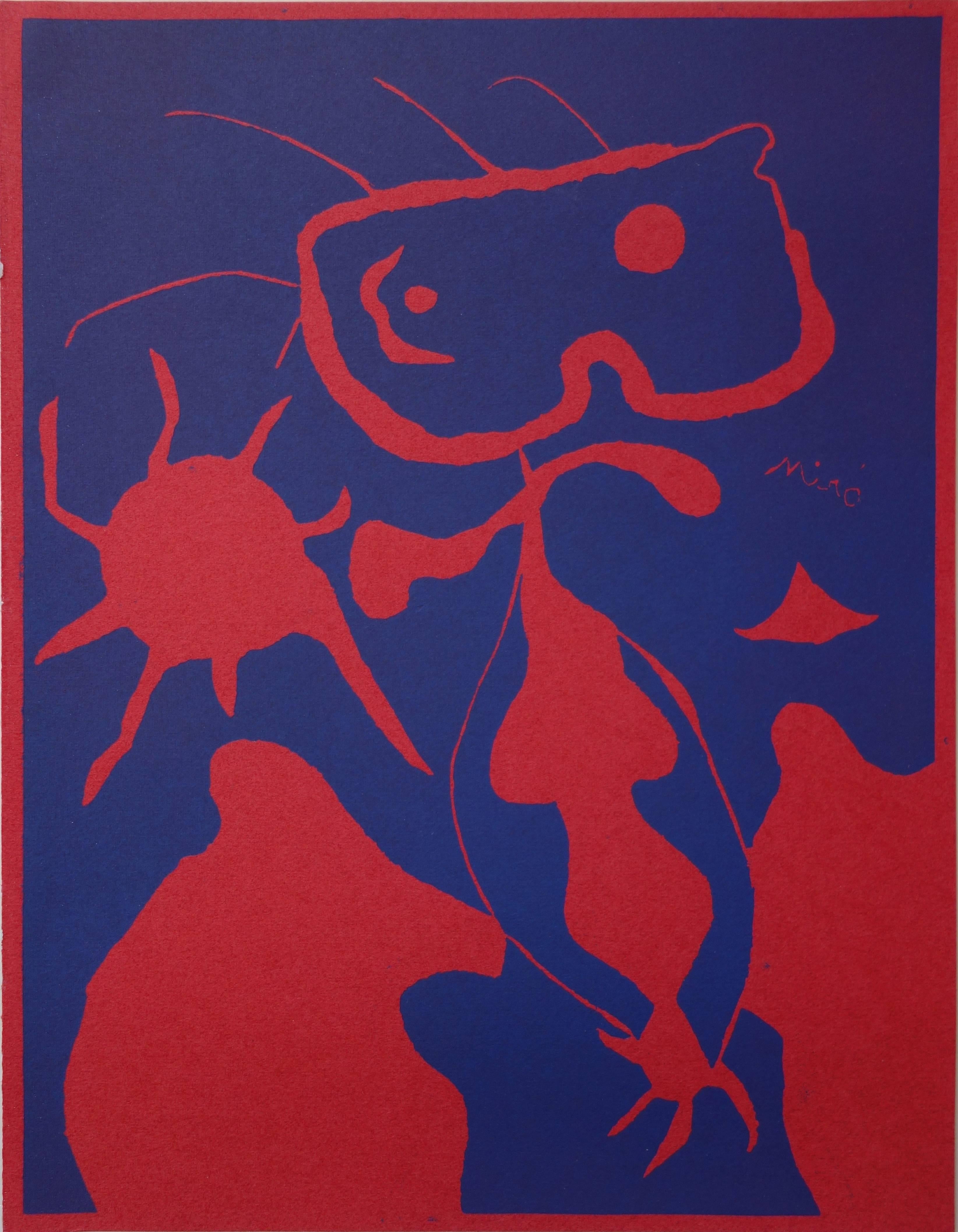 Joan Miró Abstract Print - Boy with Red Sun - Original linocut - 1938