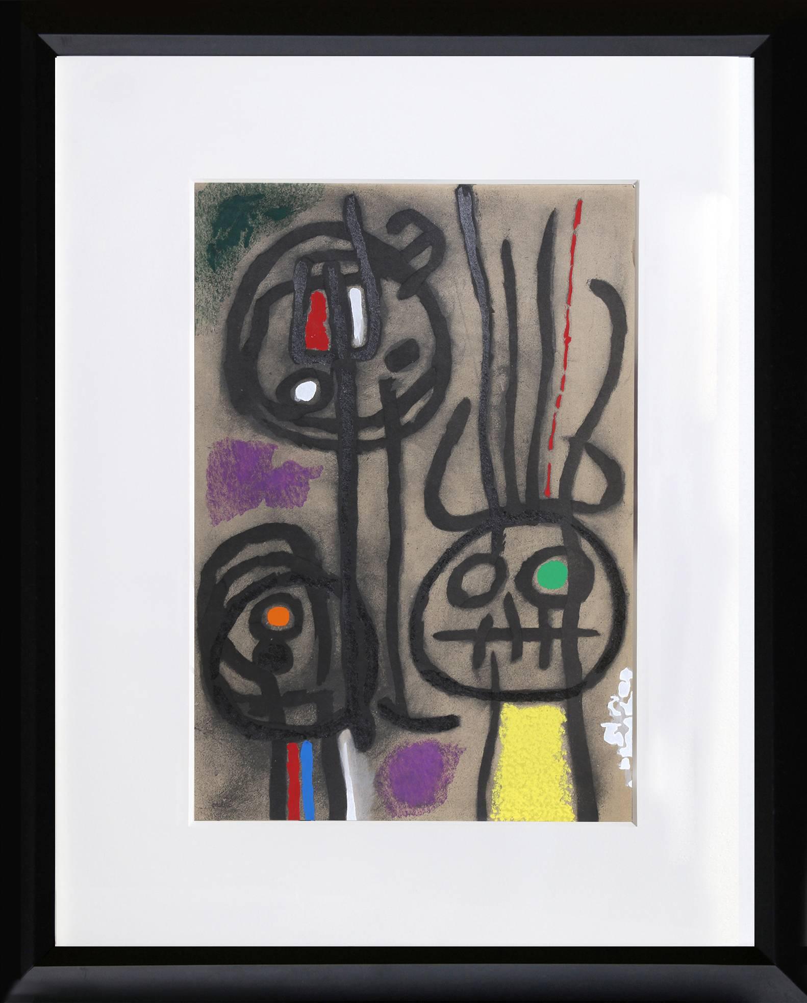 Abstract Print Joan Miró - Personnage et Oiseau d'après Joan Miro, Cartones 17