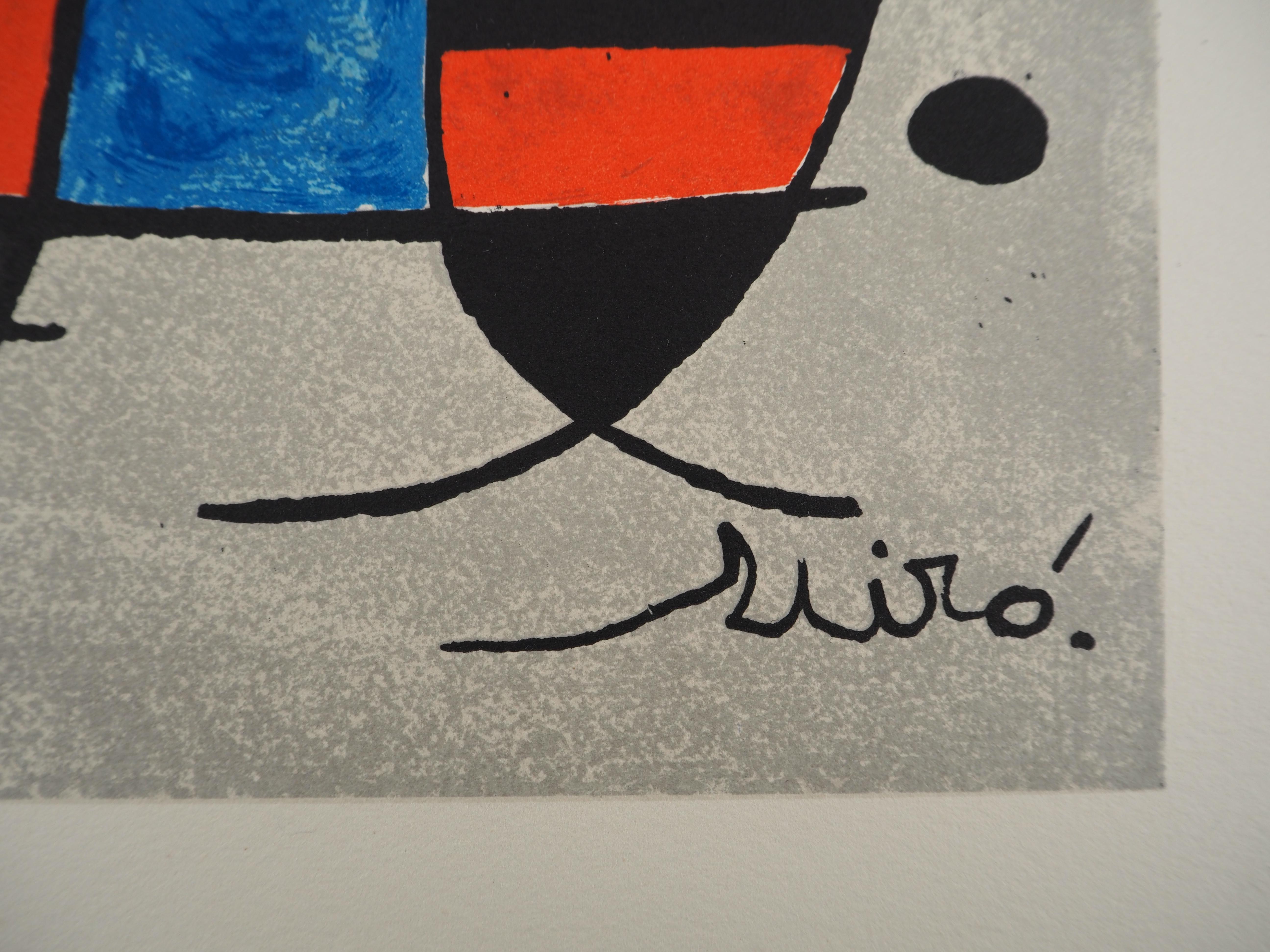 Cat, Small Bird and Black Hand - Original lithograph - Print by Joan Miró