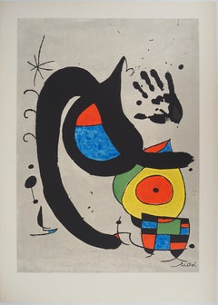 Cat, Small Bird and Black Hand - Original lithograph