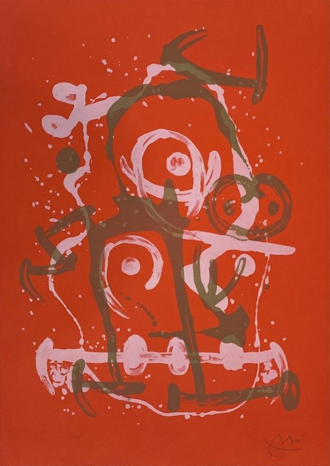 Joan Miró Abstract Print - Chevauchée - rouge et brun 