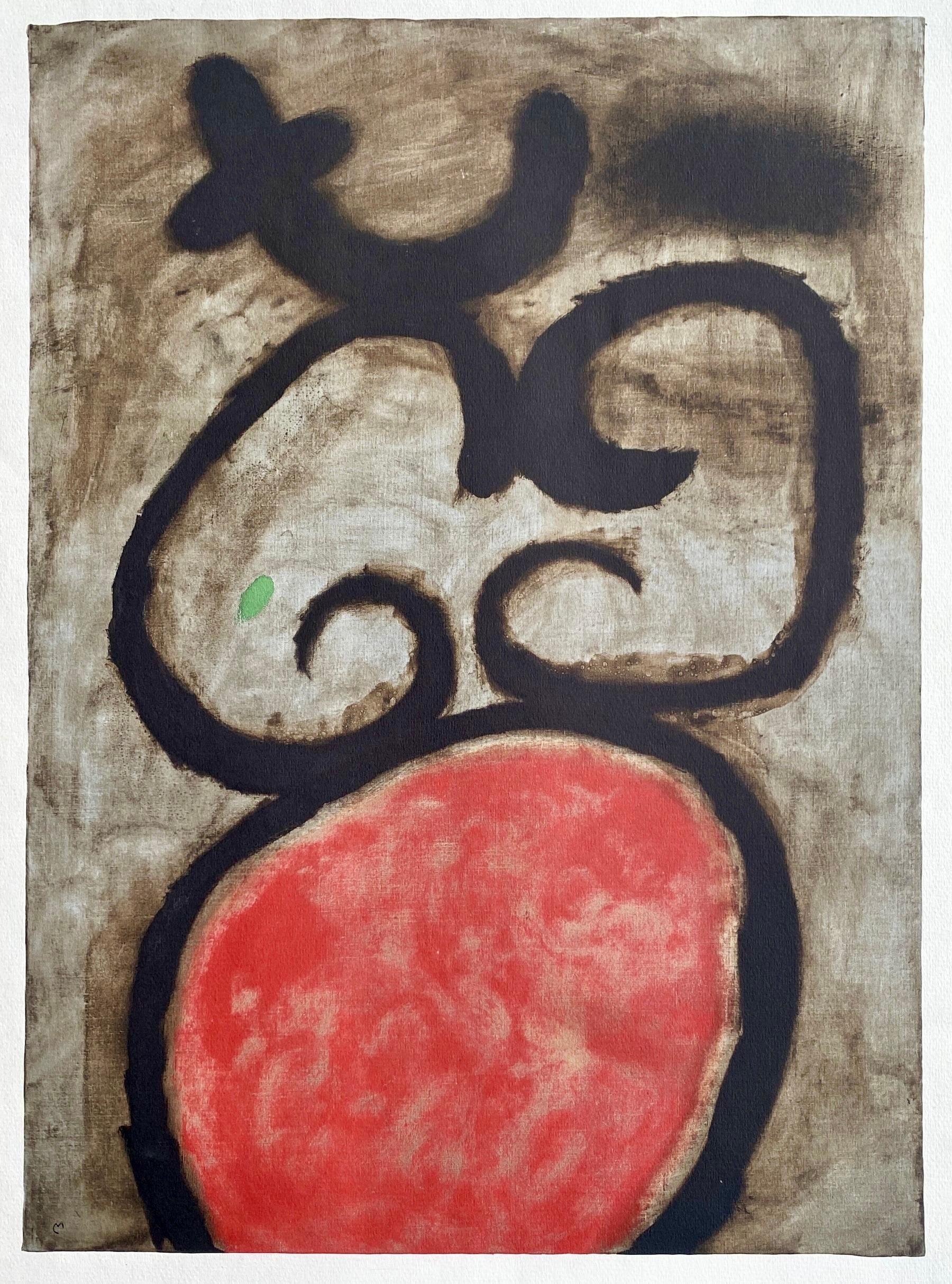 Heliograbado sobre papel vélin d'Arches. Sin firmar y sin numerar, tal como se publicó. Buen estado. Notas: Del folio, Joan Miró, Femmes, 1965. Publicado por Maeght Éditeur, París; impreso por Maeght Éditeur, París, 27 de noviembre de 1965. Extracto