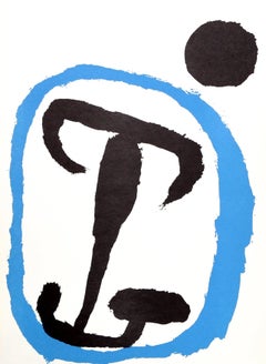 Joan Miro, Black Figure on Blue Background,  Composition with Chemical Formulas