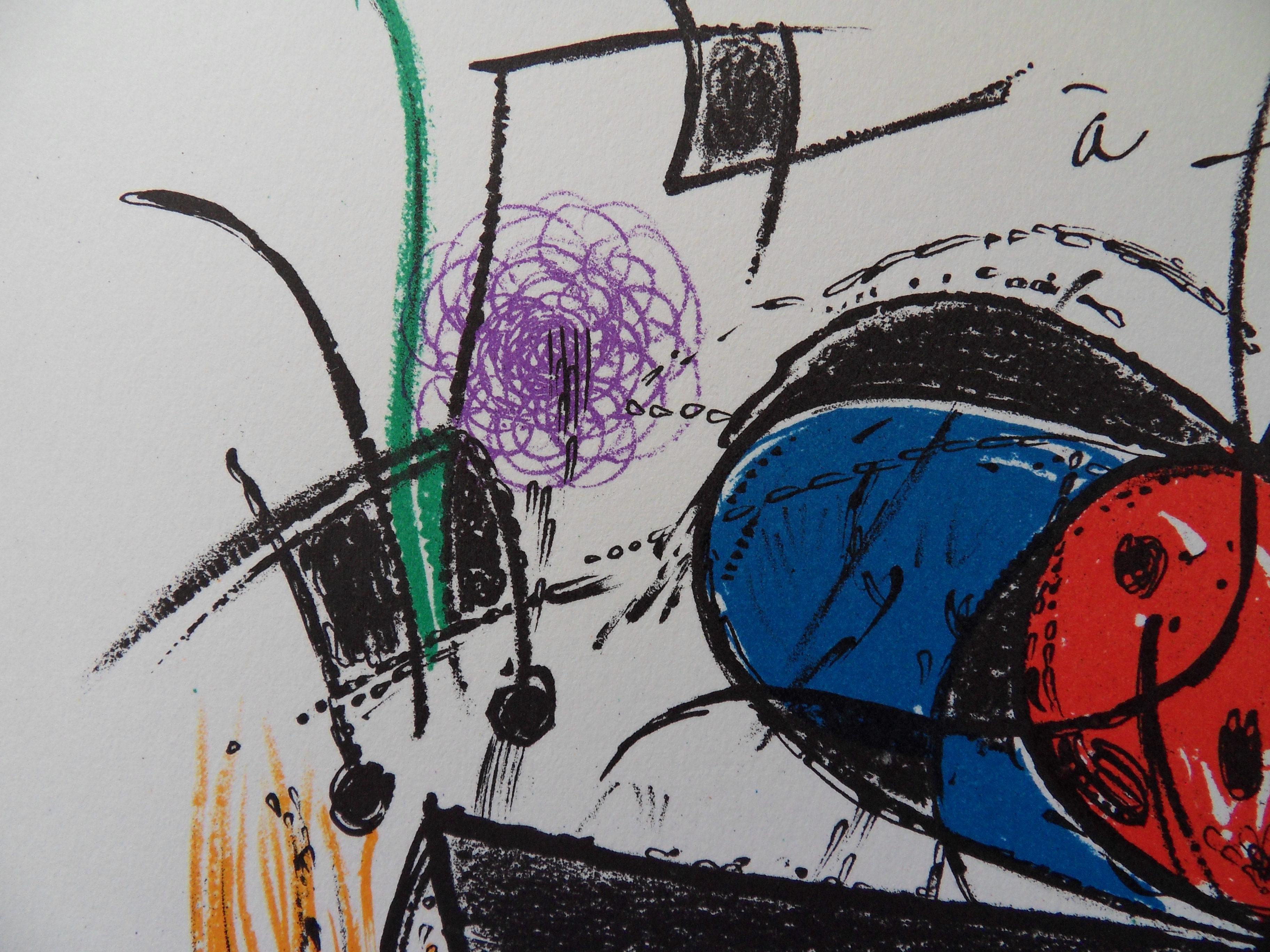 Komposition für Fernand - Originallithographie (Mourlot) (Grau), Abstract Print, von Joan Miró