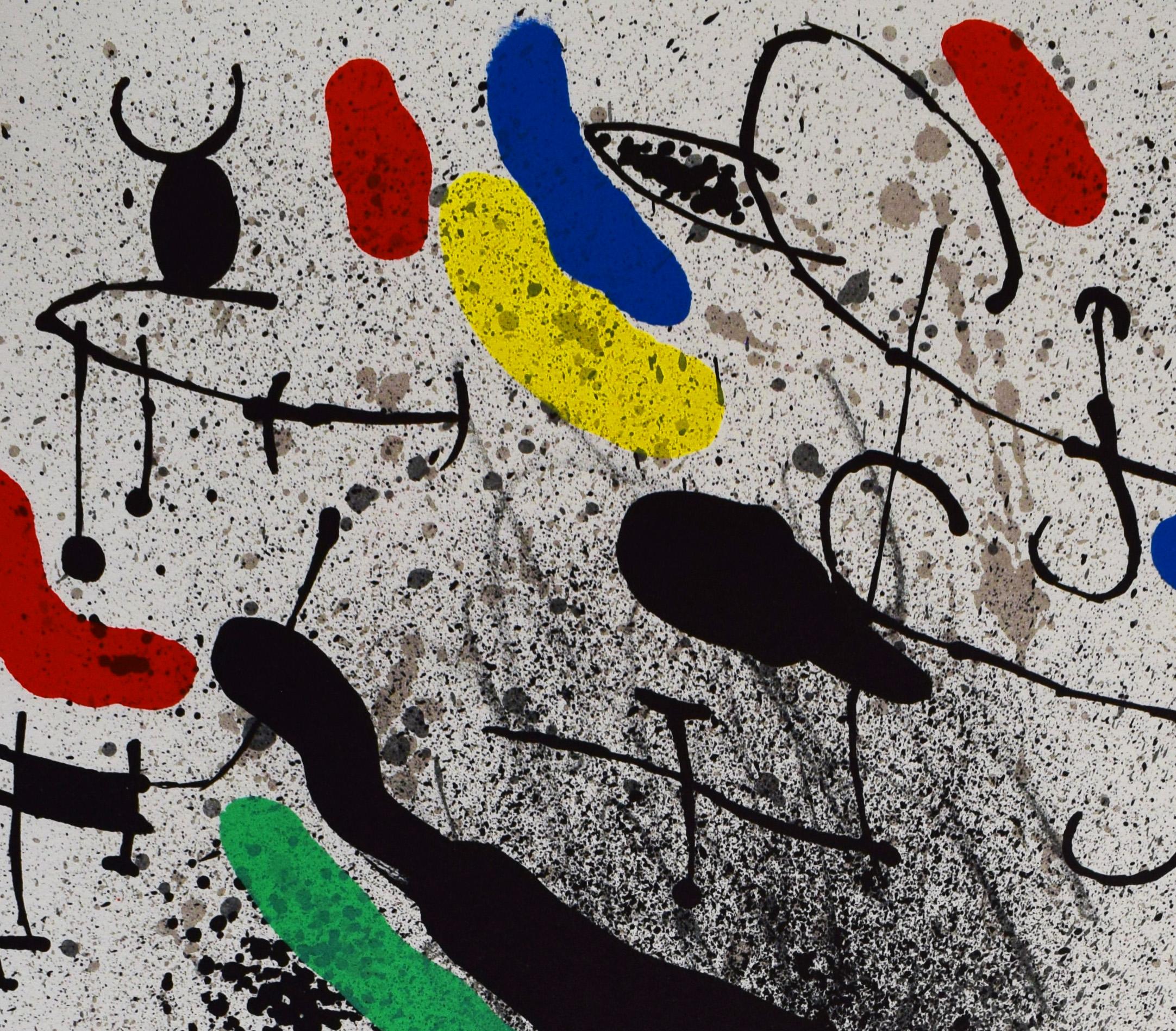 Composición IV, de: Libertad de libertades, poemas de Alain Jouffroy - Poesía - Abstract Print Gris de Joan Miró