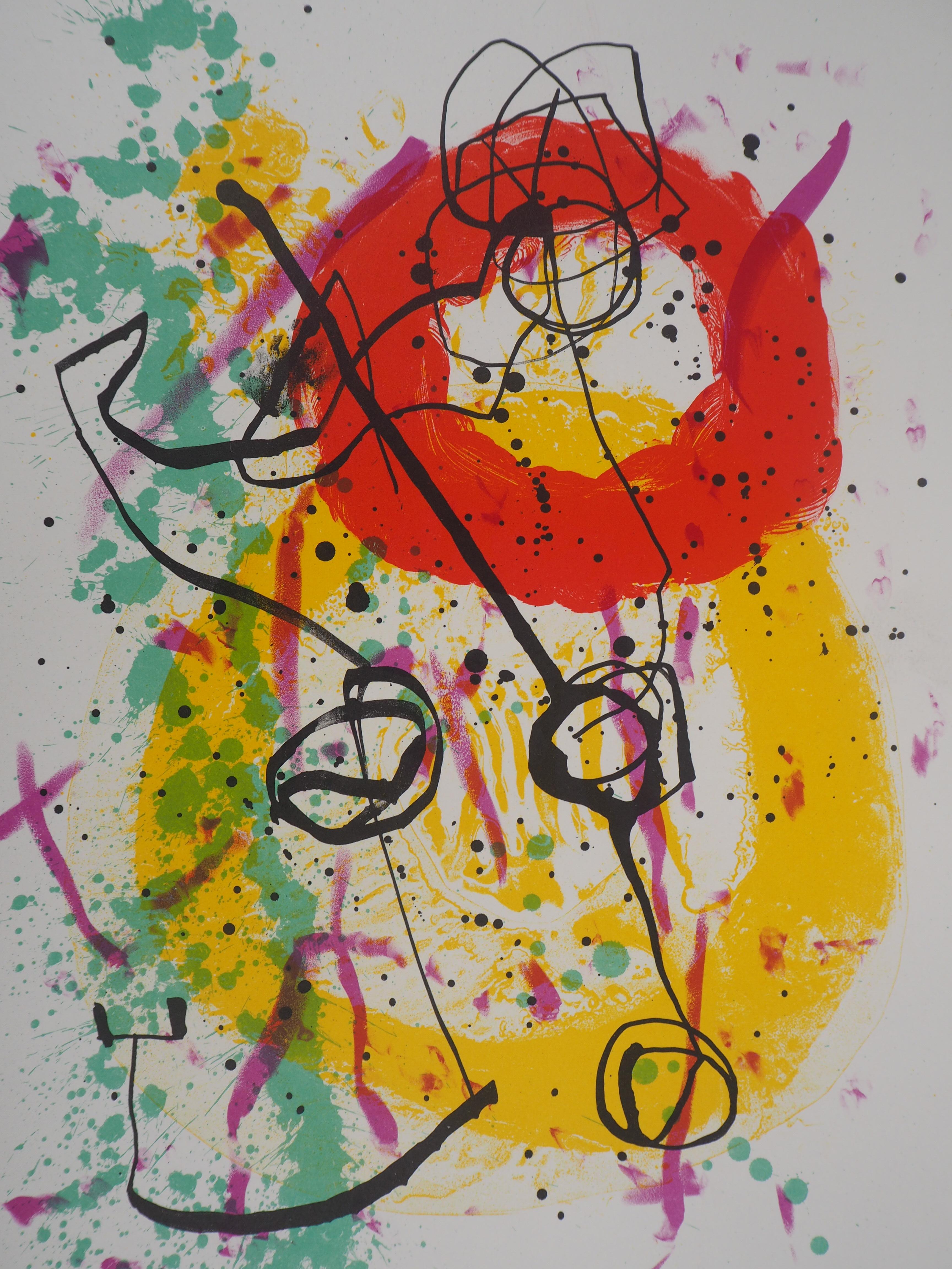 Composition with red and yellow circles - Original lithograph (Maeght #206) - Print by Joan Miró