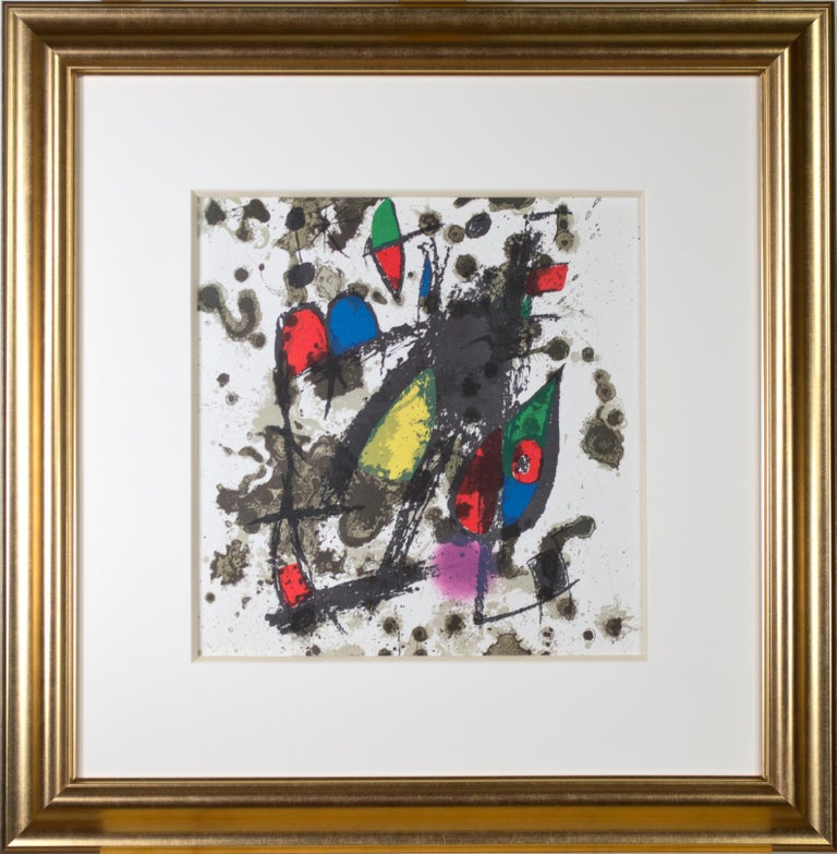 This original lithograph is one of twelve produced by Joan Miró especially for the second volume of the catalogue of his lithographs. These are excellent examples of his later work and feature his signature mark-making techniques, symbols, and bold