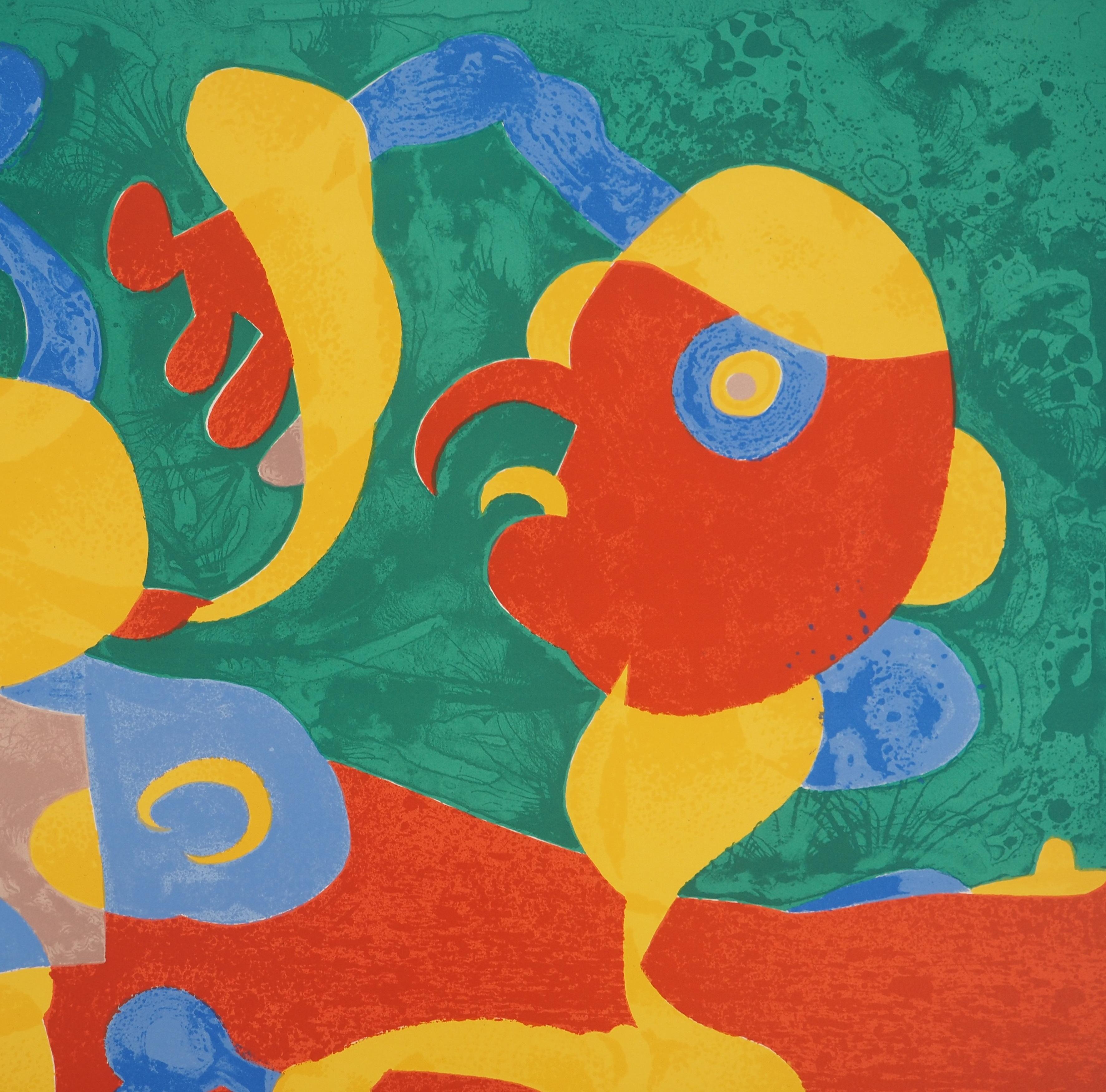 Discussion in the Night, King Ubu - Original Lithograph (Maeght #411) - Orange Abstract Print by Joan Miró