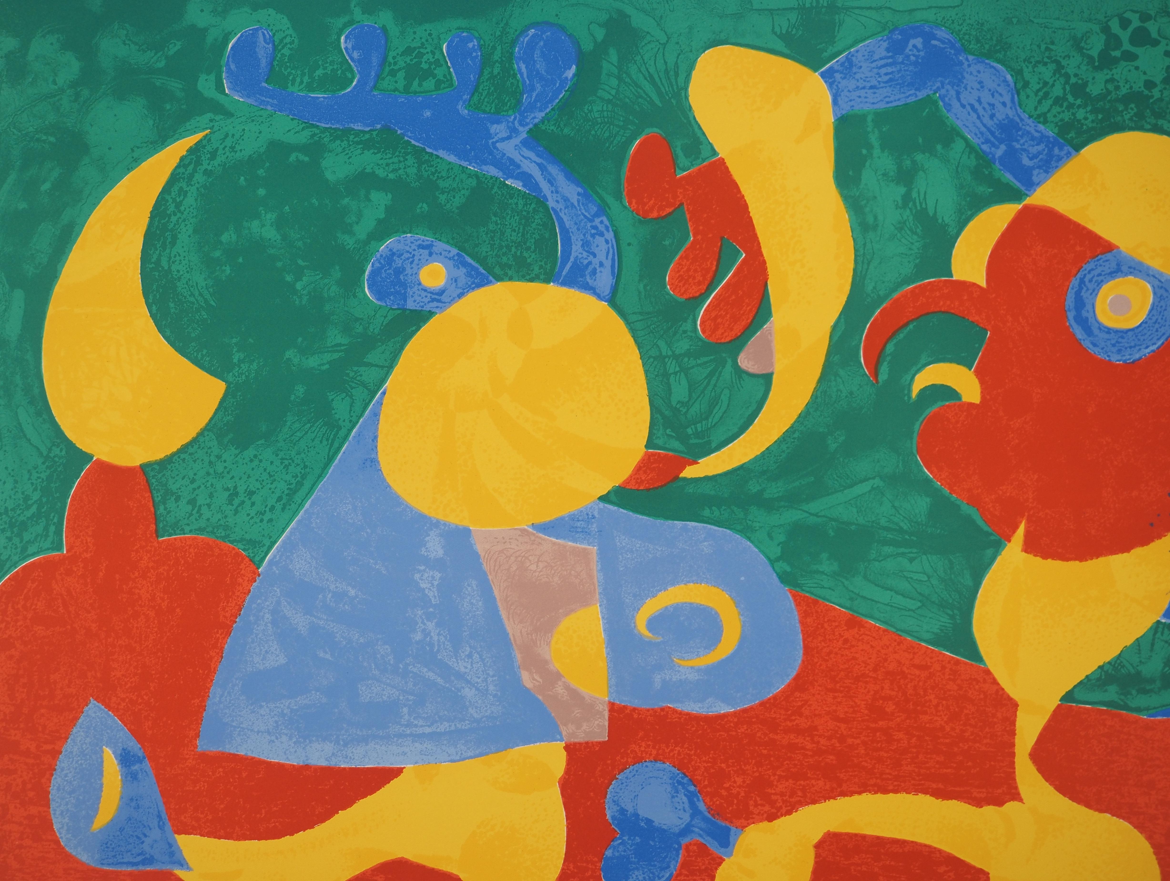 Joan MIRO
Discussion in the Night, King Ubu, 1966

Original lithograph (Atelier Mourlot, Paris)
Unsigned
Numbered / 75 copies
On Arches vellum 54 x 75 cm (c. 21.2 x 29.5 in)

REFERENCE : Catalog raisonne Maeght #411

INFORMATION : This lithograph is