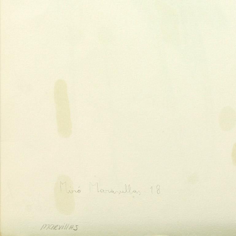 Plate-signed color lithograph by Joan Miró published by Ediciones Polígrafia. Miró Maravillas 18 Marvillas hand-written on back in pencil. Never framed. 