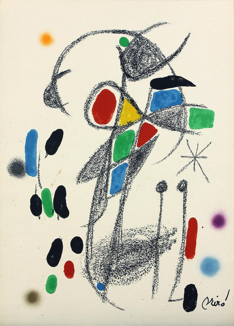 Plate-signed color lithograph by Joan Miró published by Ediciones Polígrafia. Miró Maravillas 18 Marvillas hand-written on back in pencil. Never framed. 