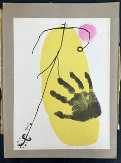 Empreinte de main sur fond jaune (Huella de mano sobre fondo amarillo)