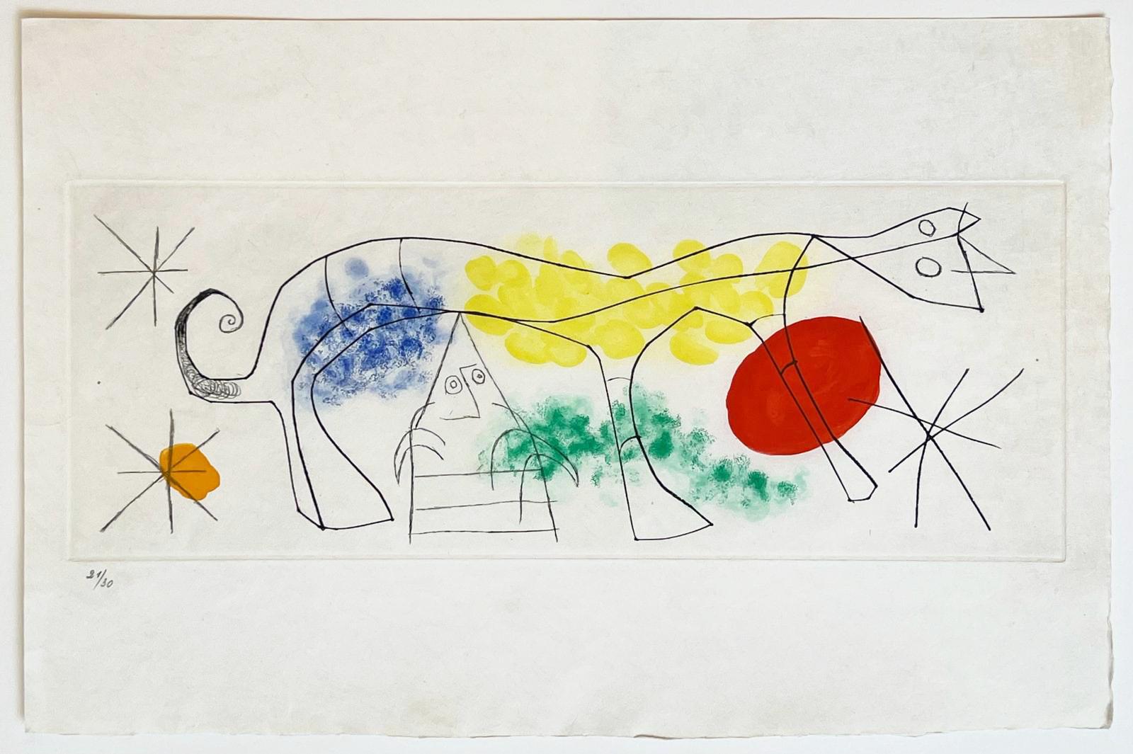 Erik Satie III - Beige Abstract Print by Joan Miró